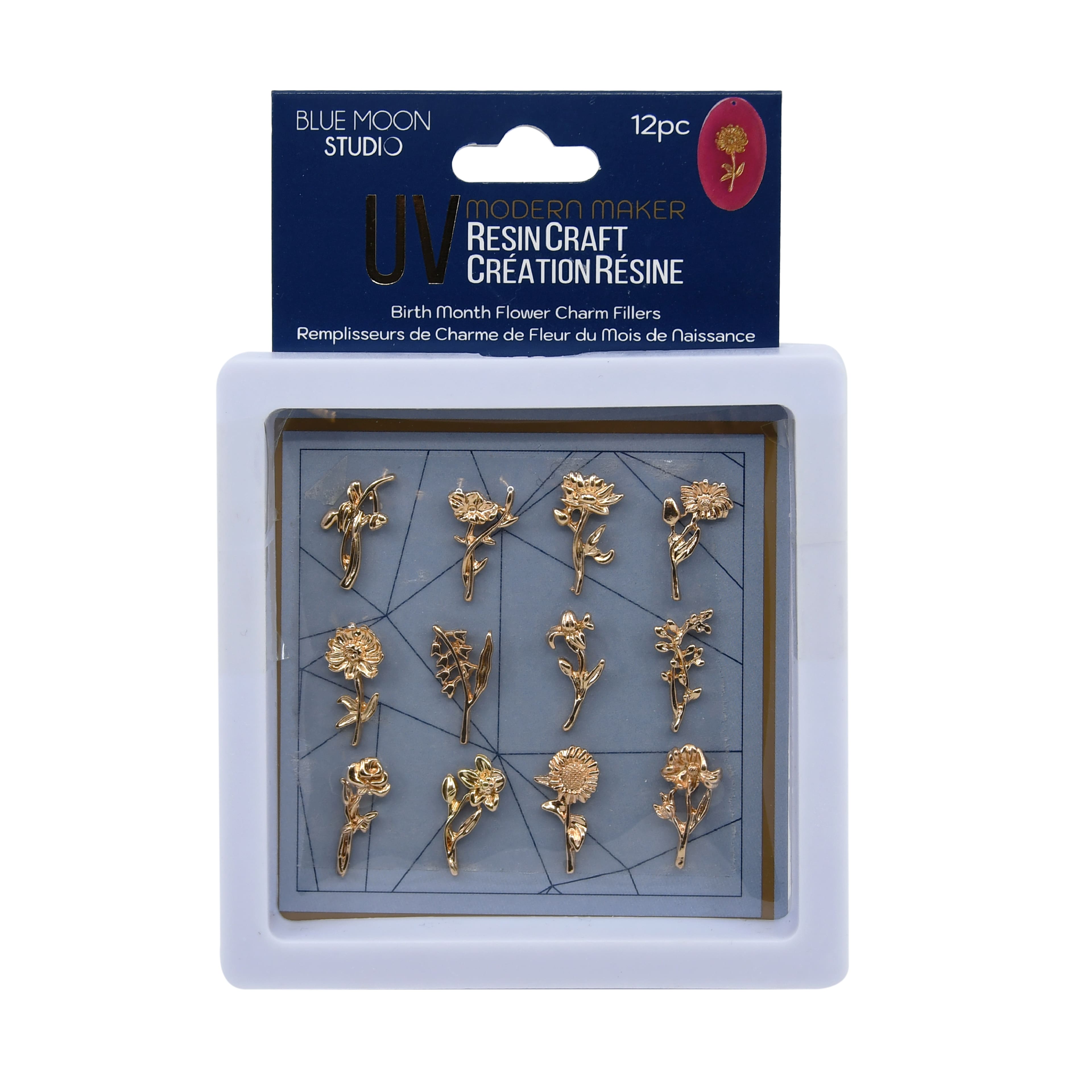 Blue Moon Studio&#x2122; UV Resin Craft 18mm Birth Month Flower Charm Fillers, 12ct.