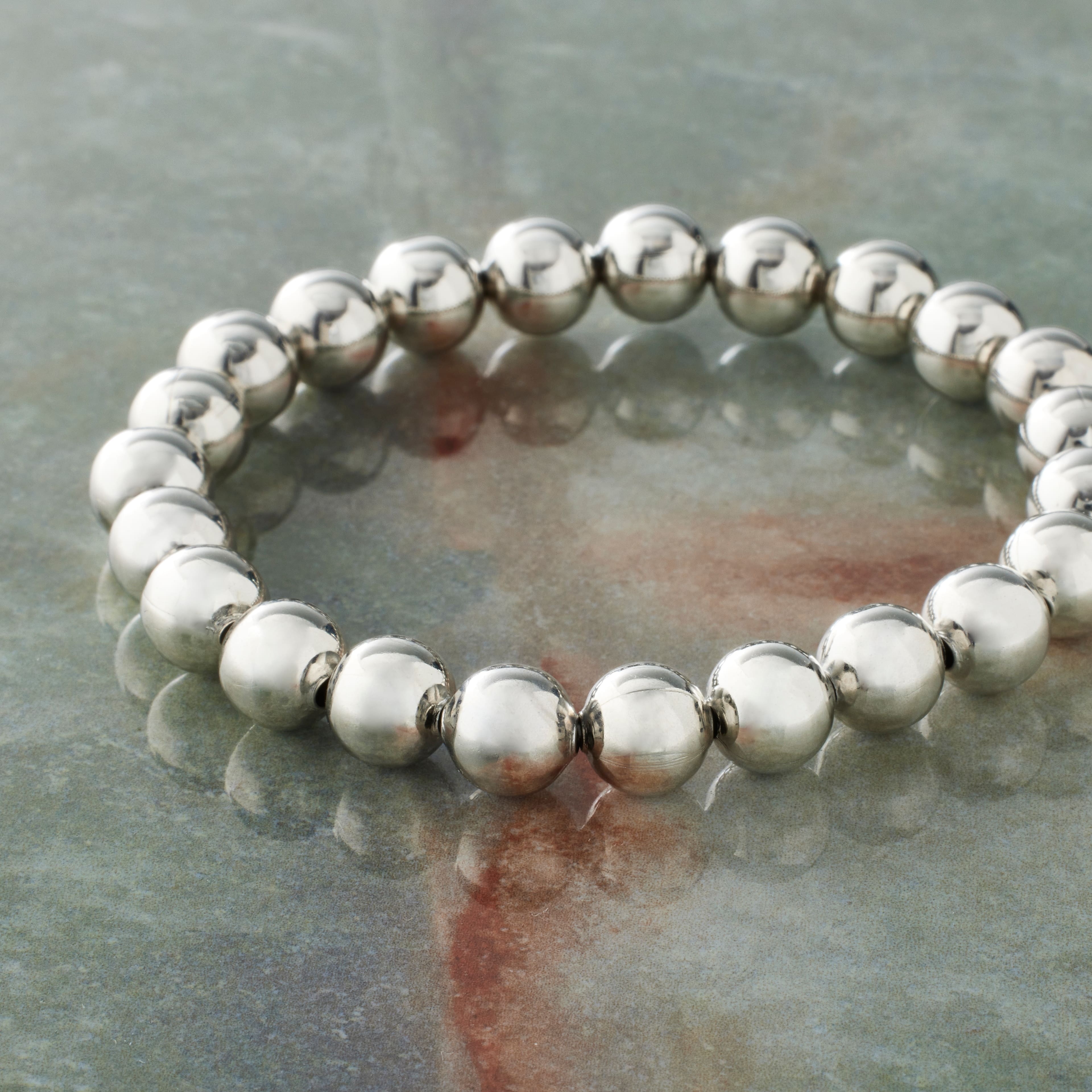 8mm Rhodium Round Beaded Charm Bracelet by Bead Landing™