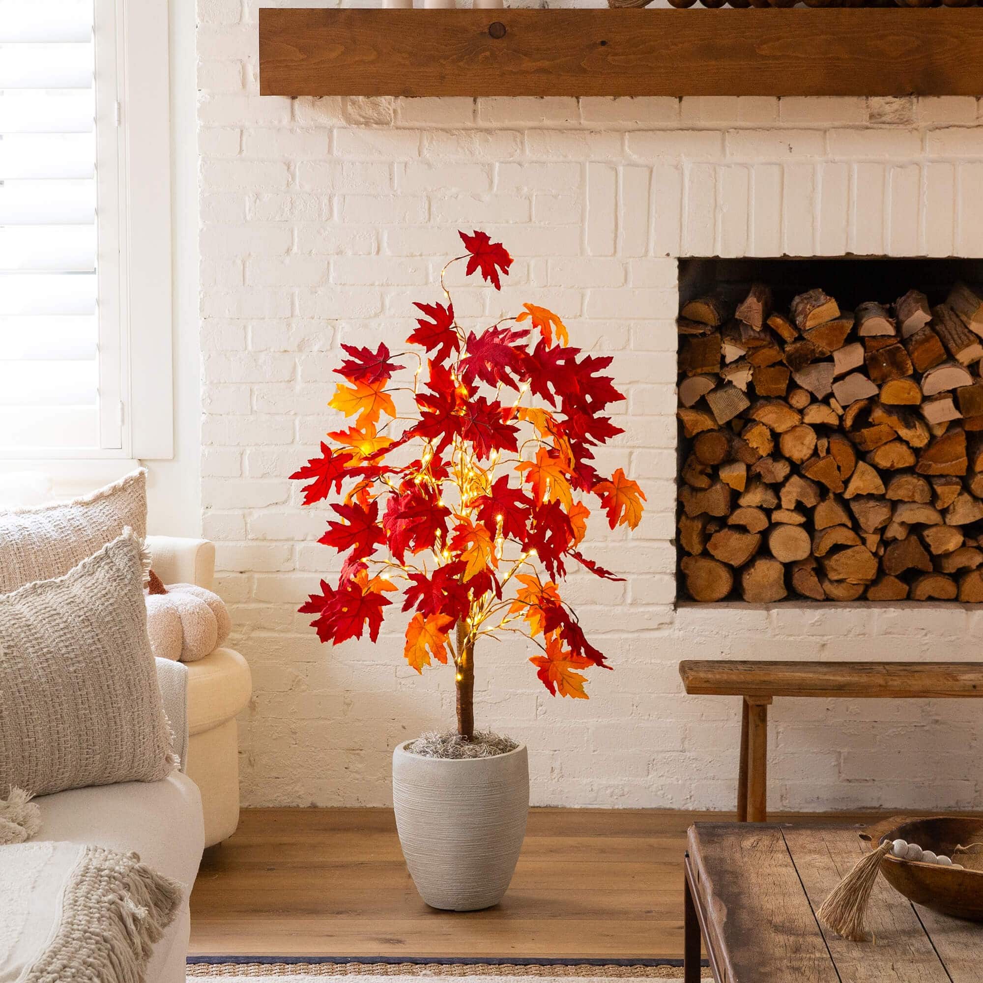 4ft. Pre-Lit Autumn Weeping Maple Artificial Fall Tree with 180 Warm White LED Lights