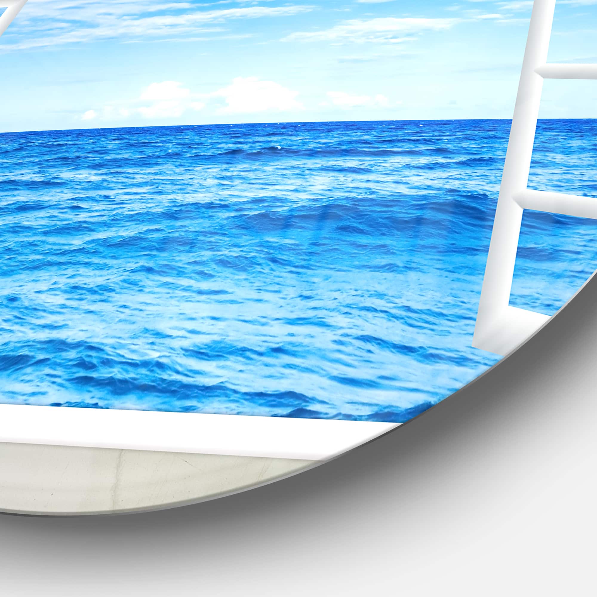 Designart - Window Open to Blue Wavy Ocean' Extra Large Seashore Metal Circle Wall Art