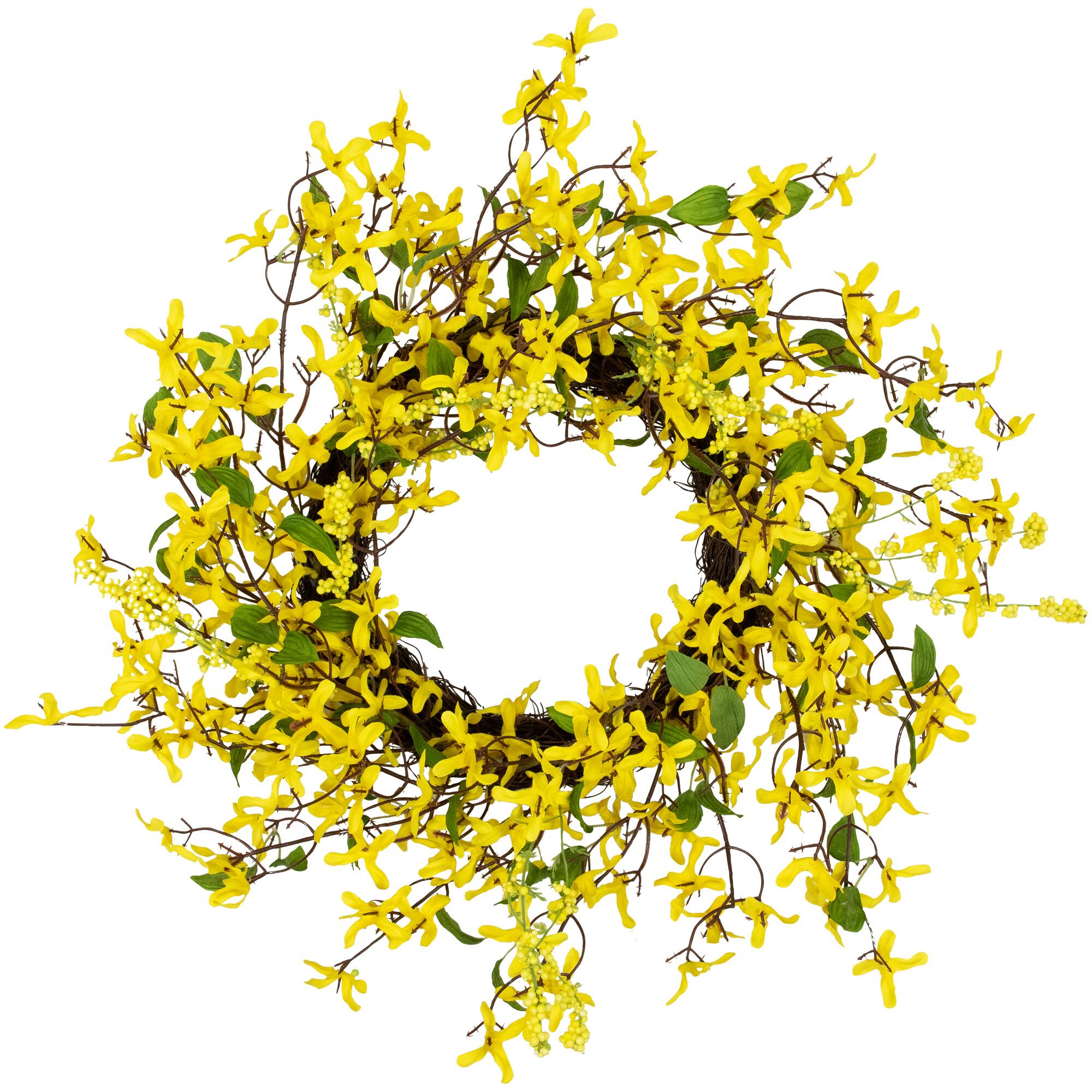 24" Yellow Forsythia & Berry Floral Spring Wreath