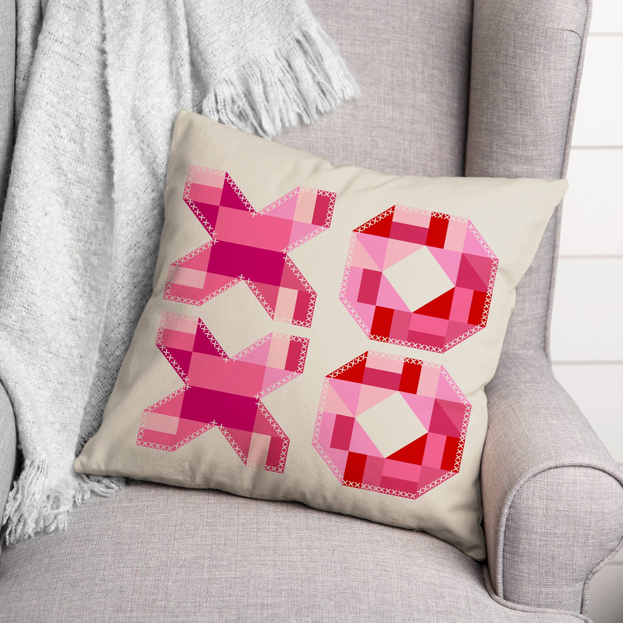 Double XOXO Quilt Valentine's Day Throw Pillow