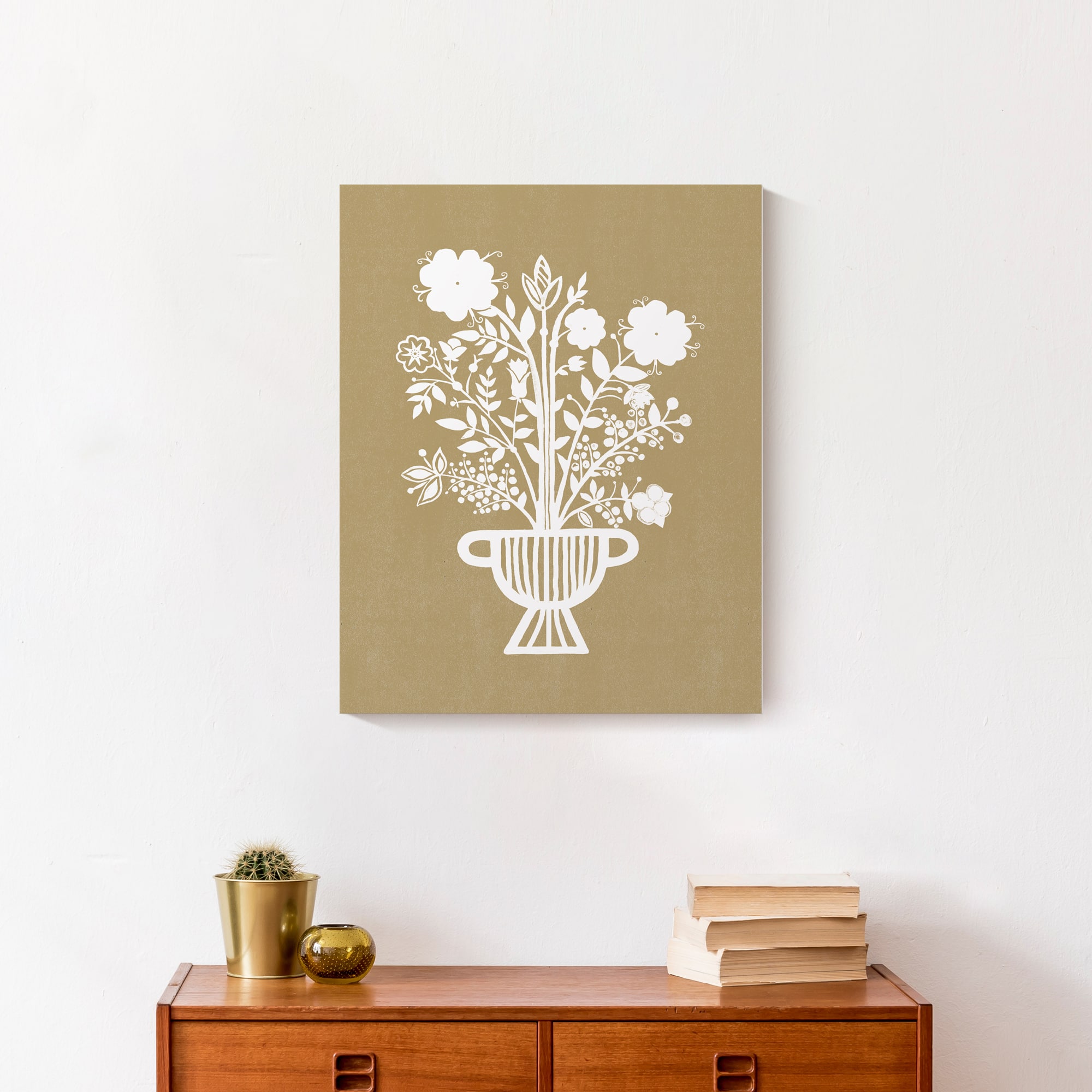 White Mod Flower Vase Canvas Wall Art