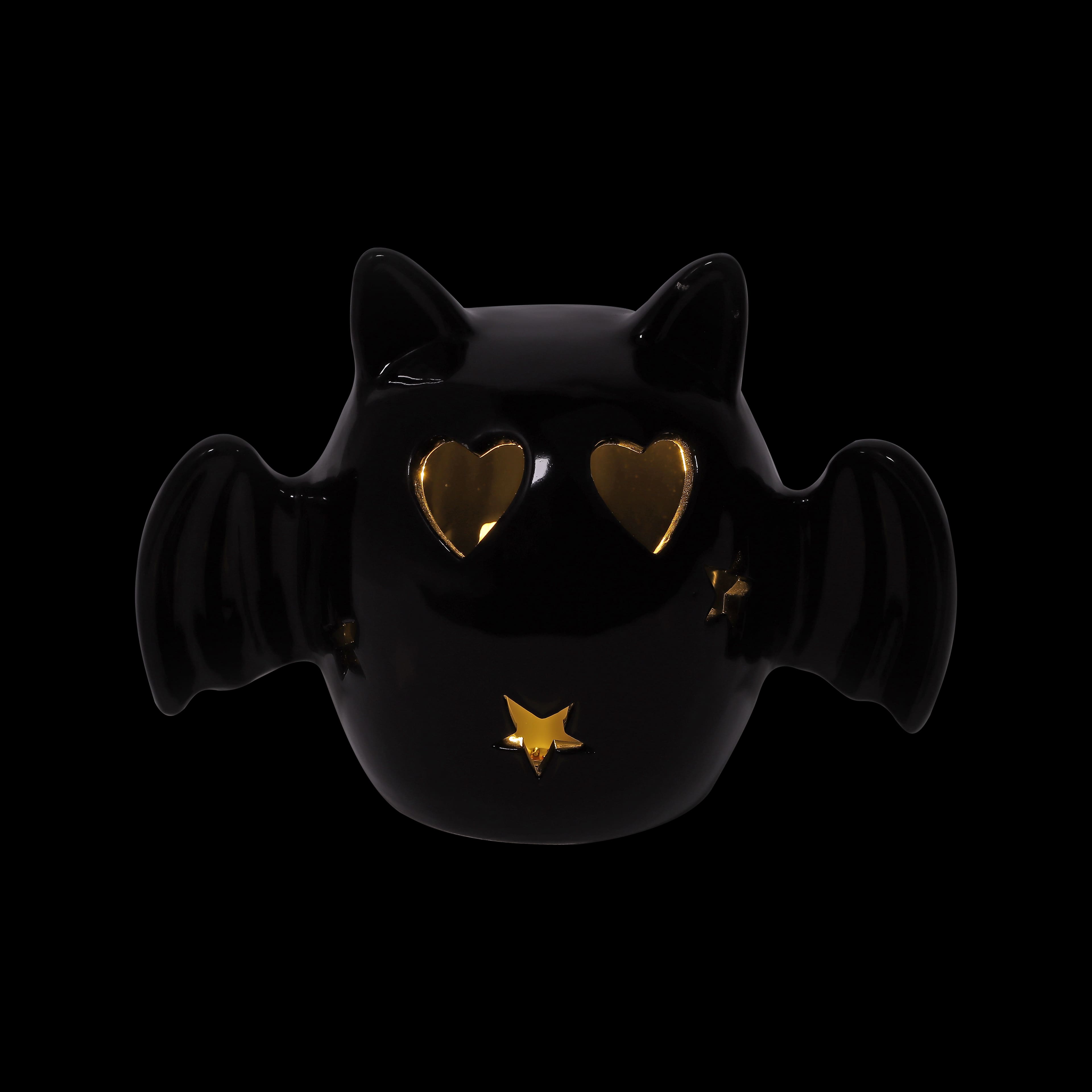 6.5&#x22; Black Bat with Heart Eyes LED Ceramic Tabletop D&#xE9;cor by Ashland&#xAE;