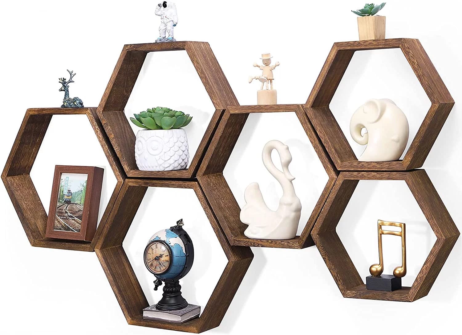 Brown Hexagon Floating Shelves Set