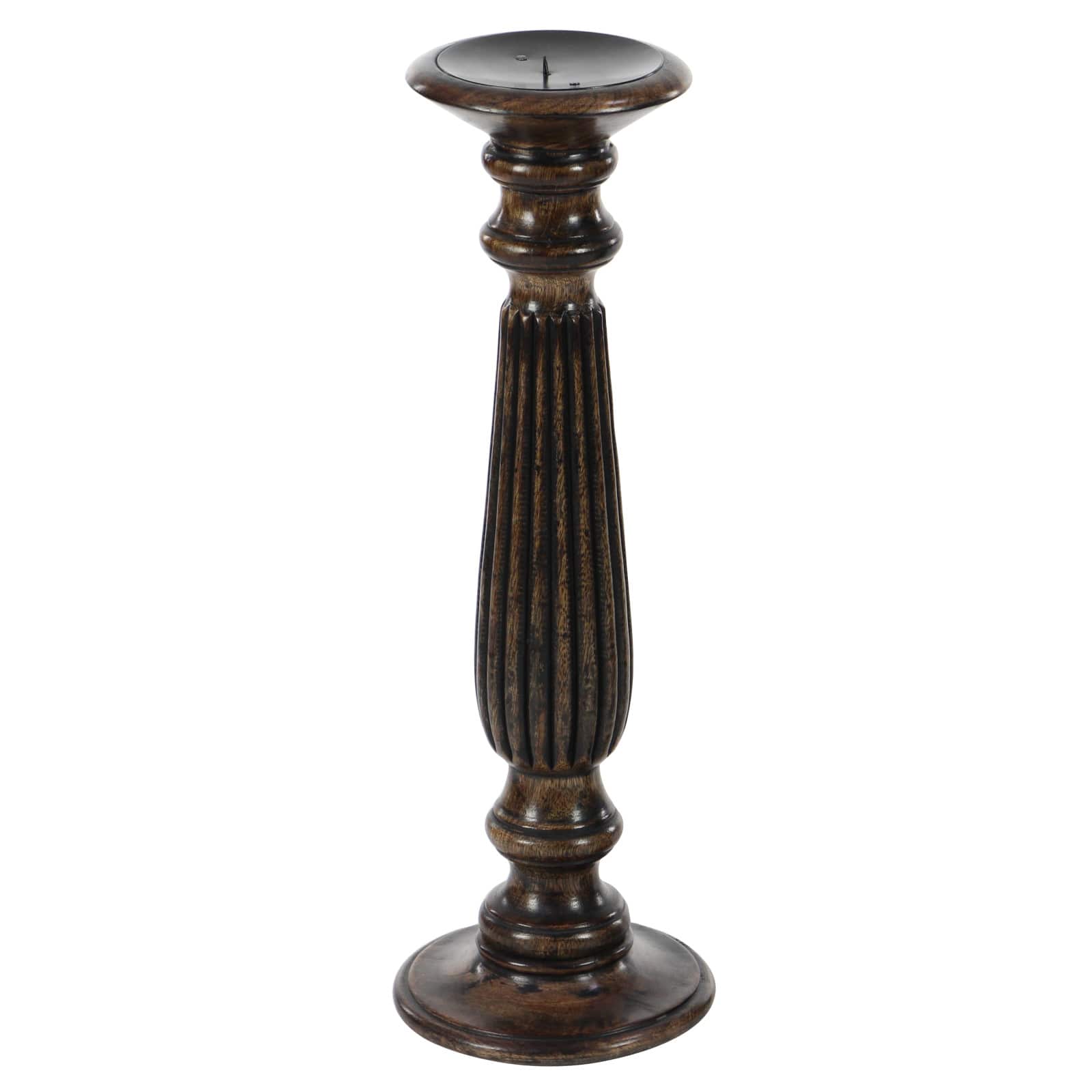 Dark Brown Mango Wood Traditional Candle Holder Set, 3ct.