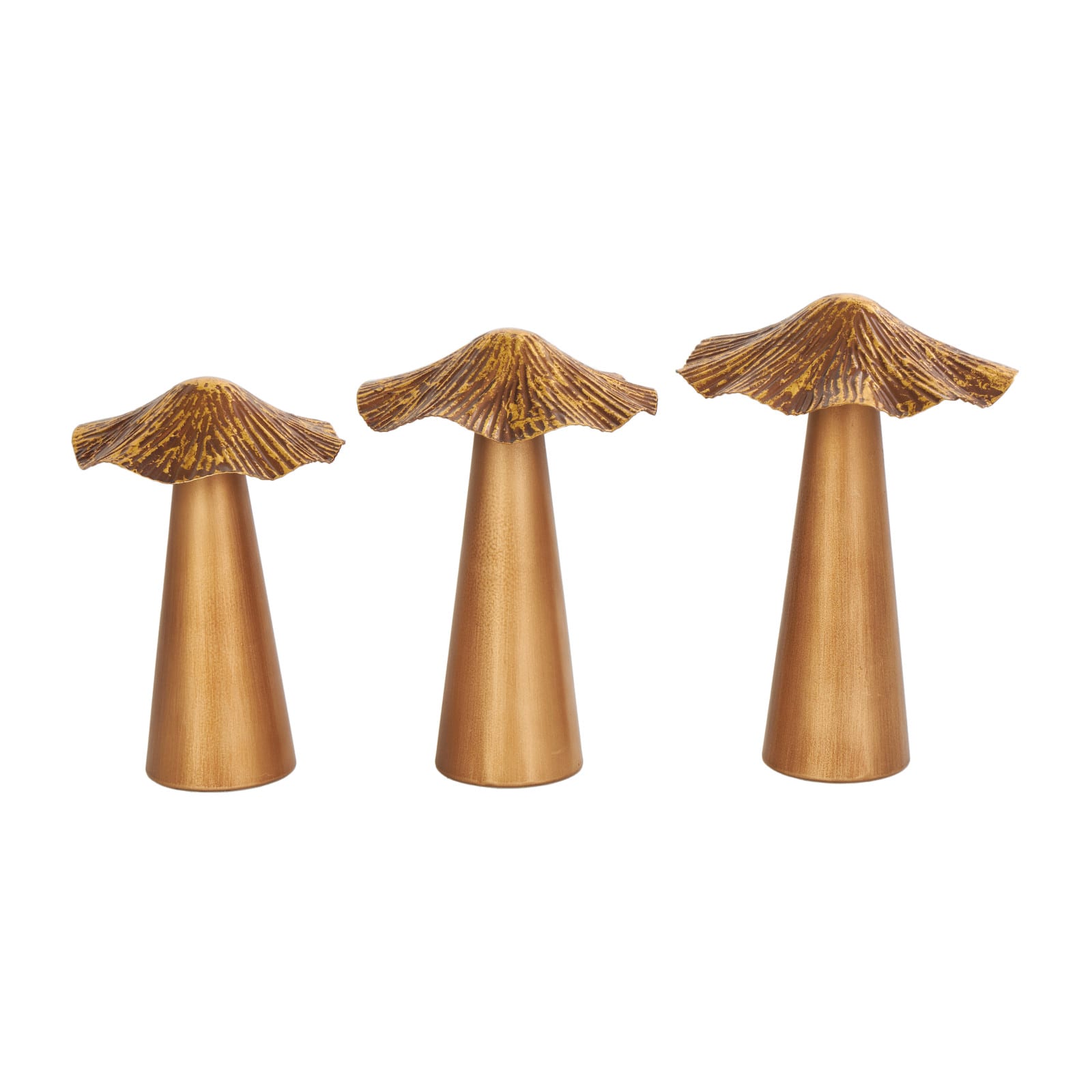 Bronze Metal Textured Mushroom Sculpture Set