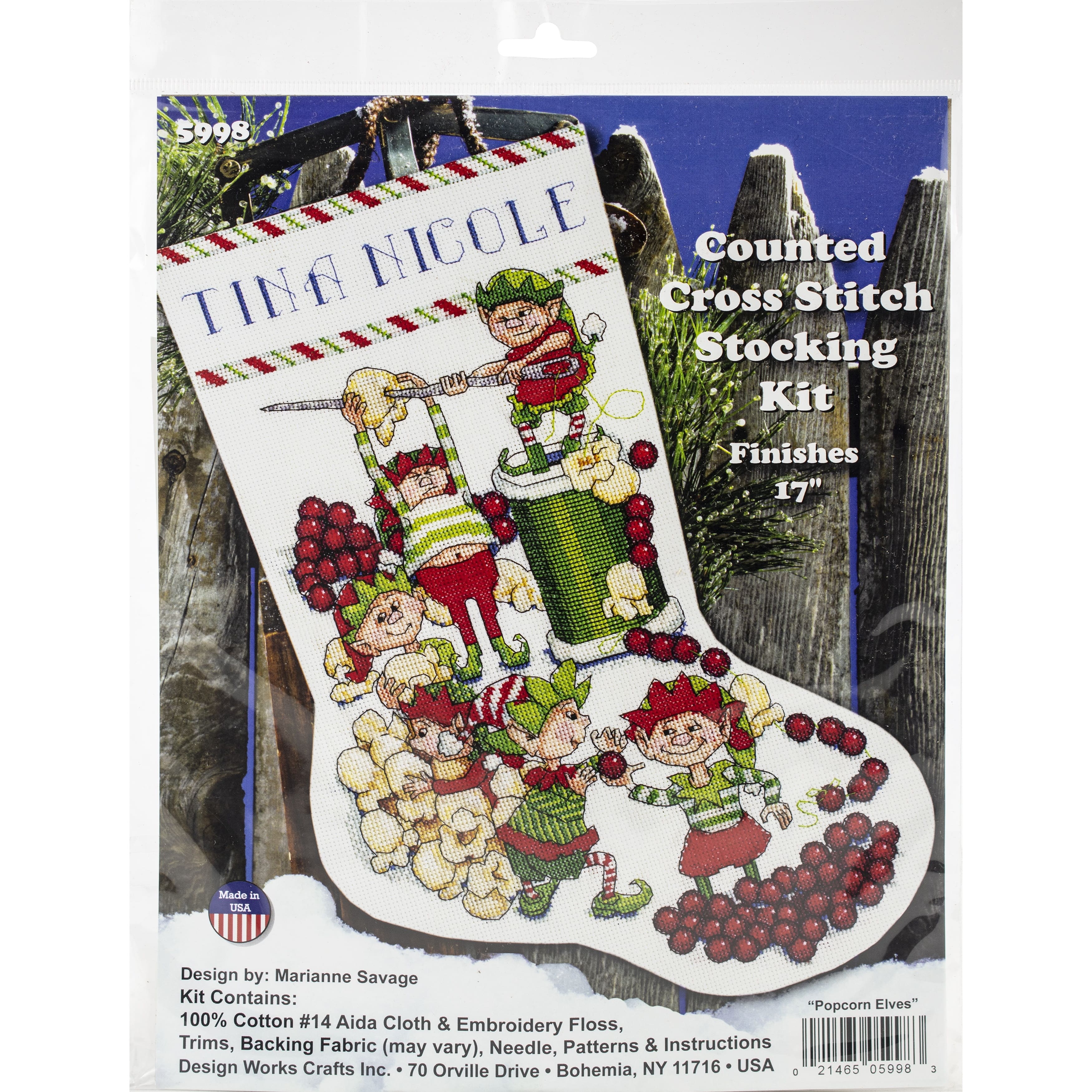 Design Works™ Popcorn Elves Counted Cross Stitch Stocking Kit