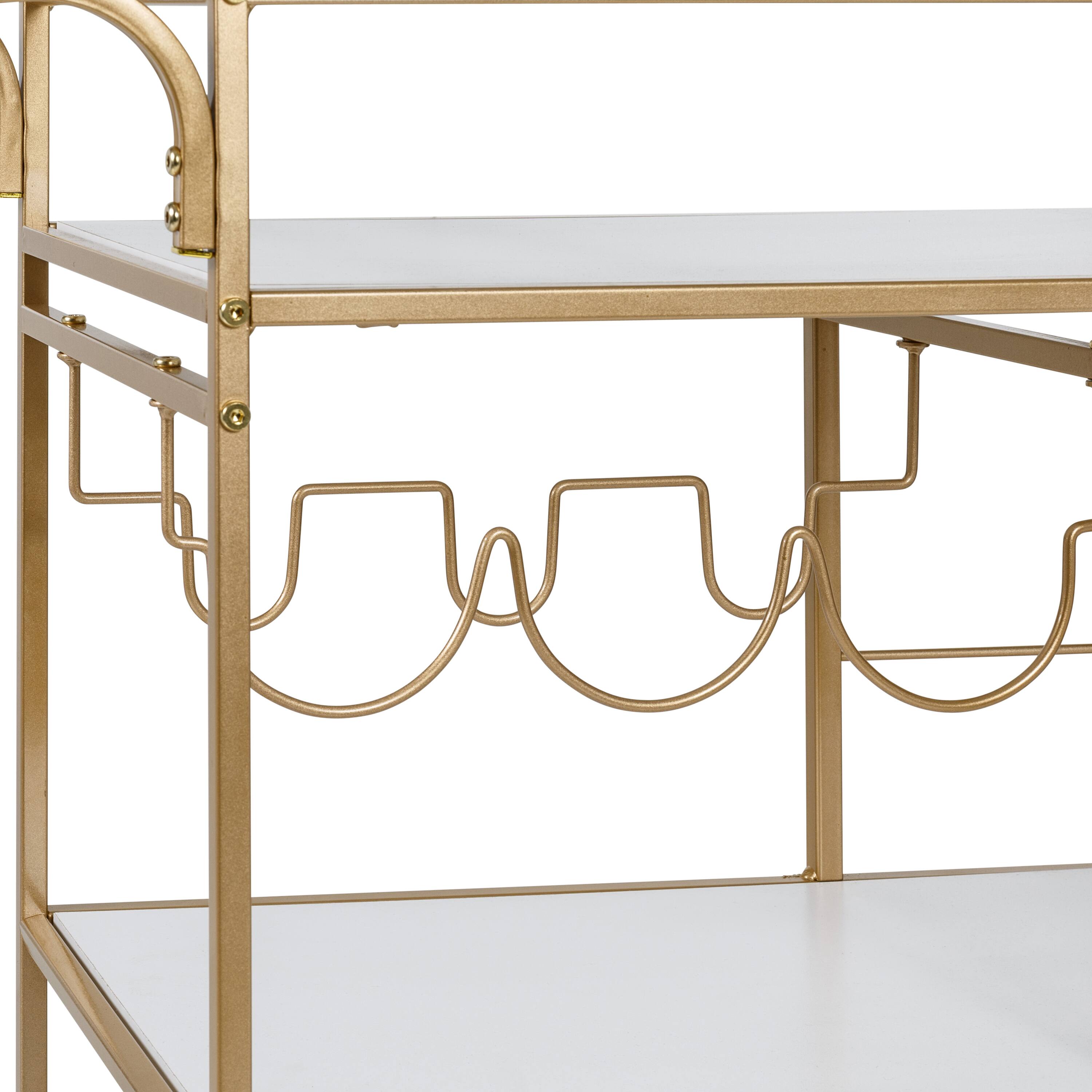 Honey Can Do 3-Tier Gold &#x26; White Rolling Bar &#x26; Serving Cart with Handles