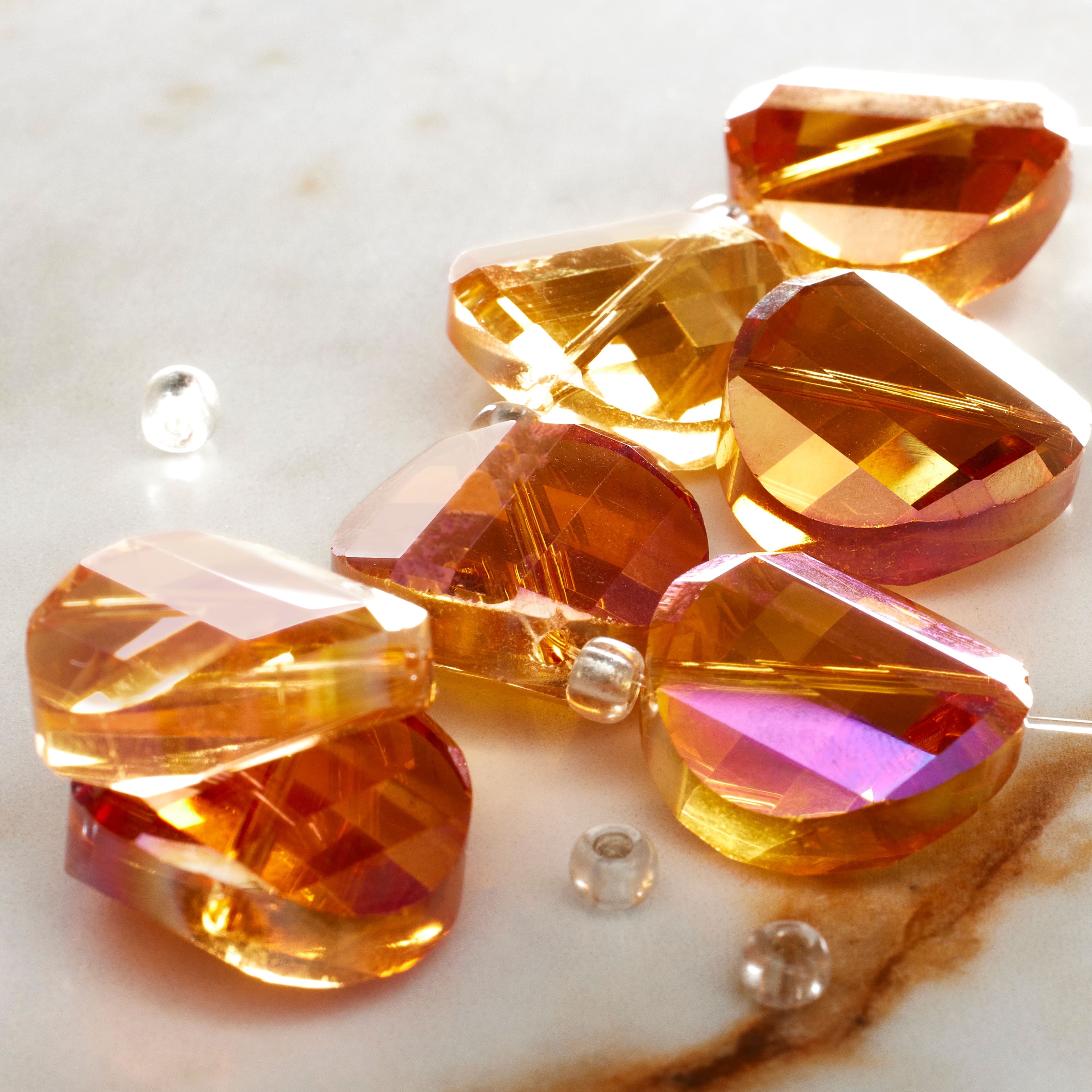 12 Pack: Amber Glass Faceted Round Beads, 18mm by Bead Landing™