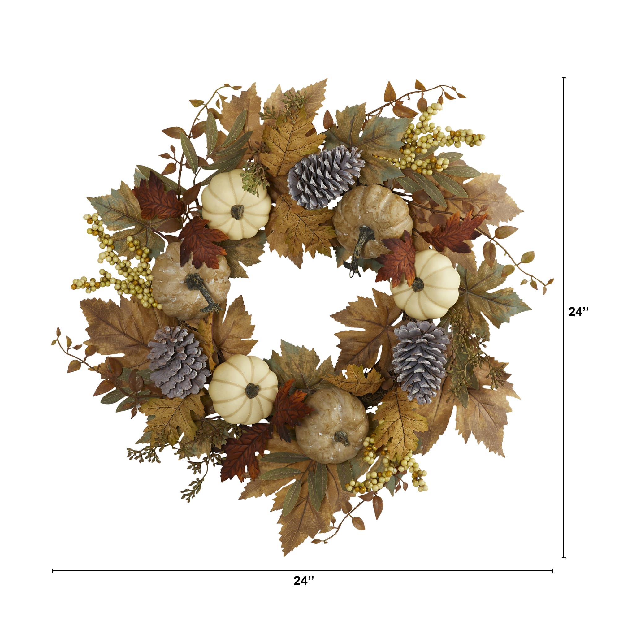 24&#x22; Fall Pumpkins, Pinecones &#x26; Berries Wreath