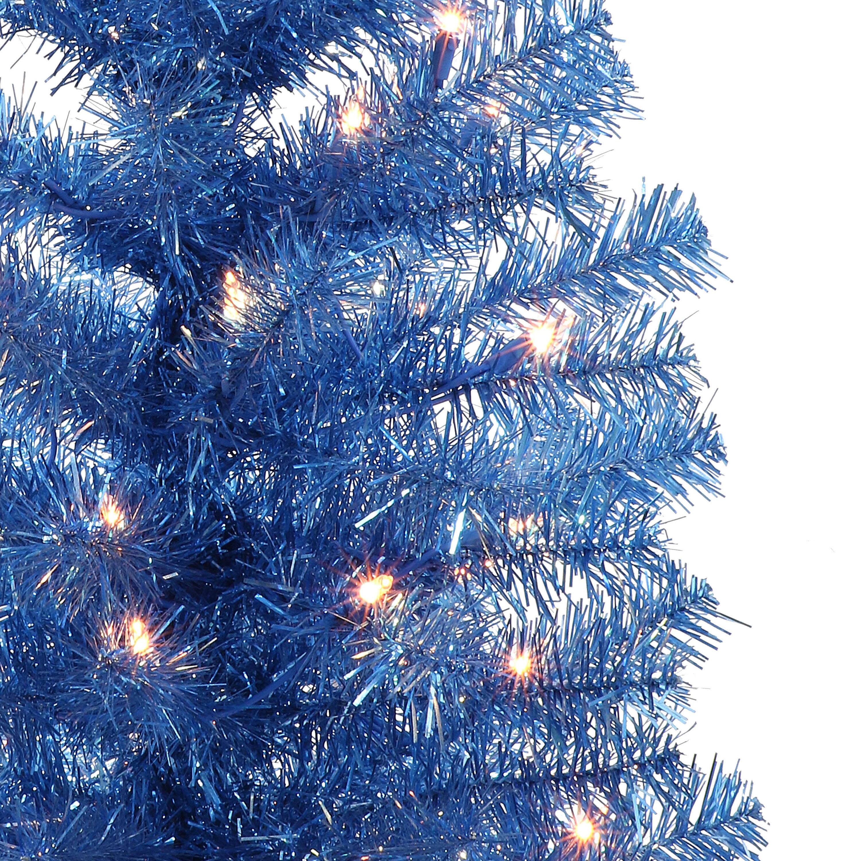 6 Pack: 4.5ft. Pre-Lit Blue Tinsel Artificial Christmas Tree, Clear Lights