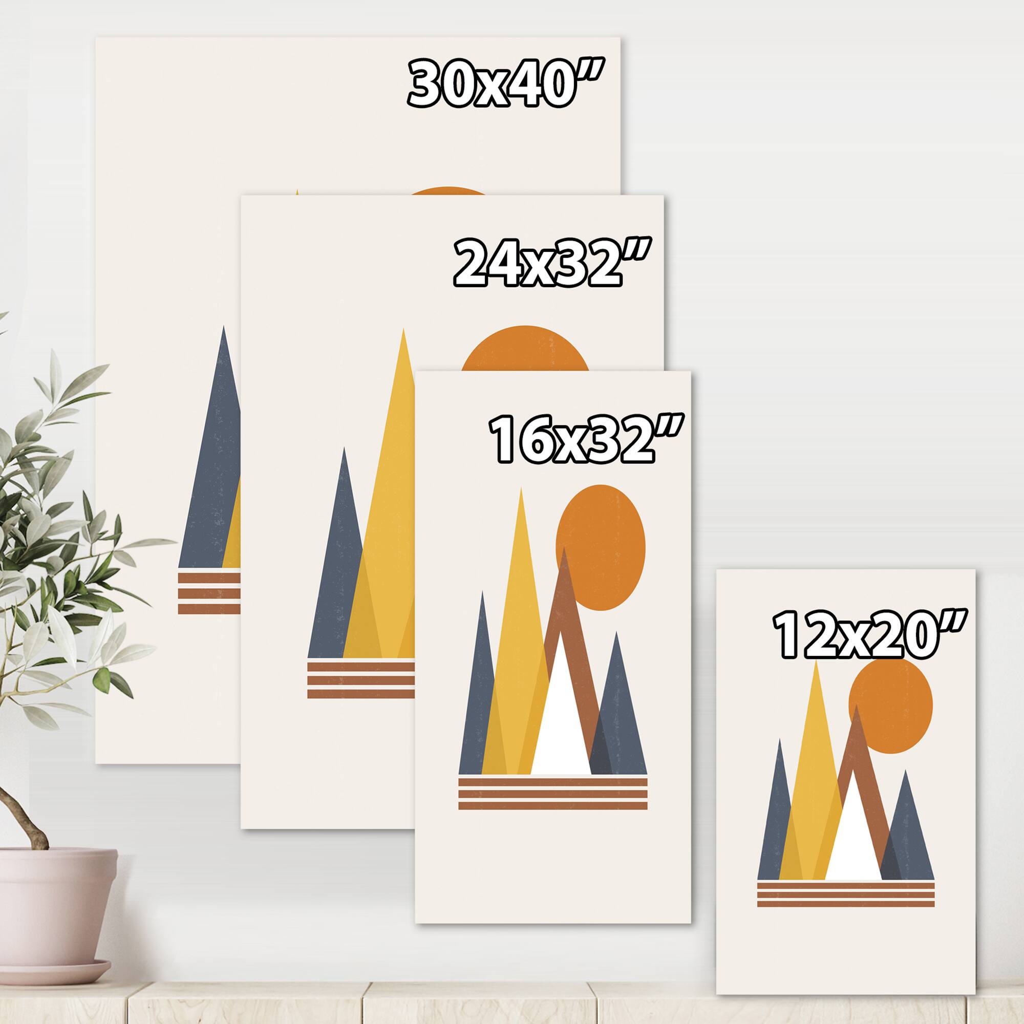 Designart - Mountain Abstract and Sun - Modern Canvas Wall Art Print