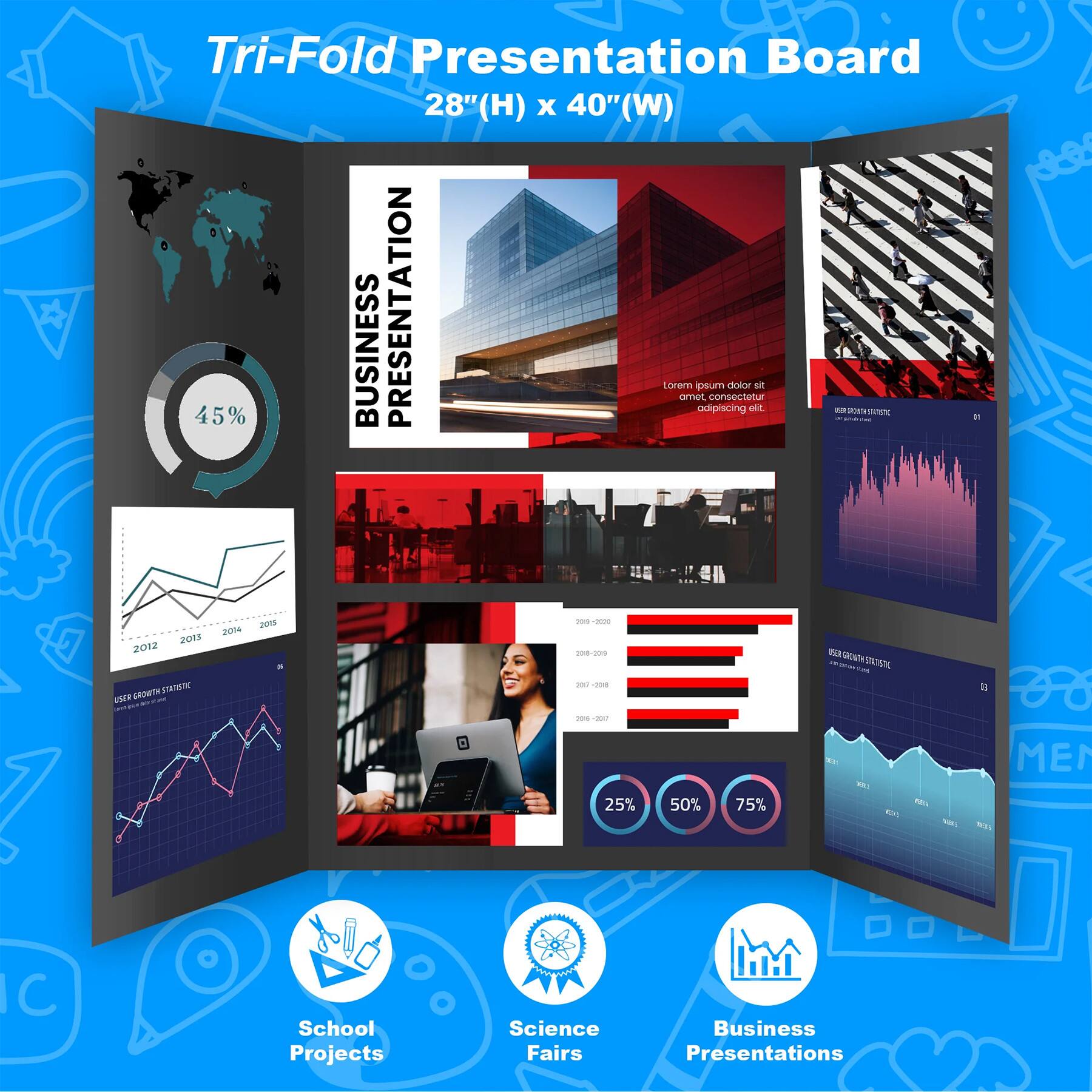 BAZIC Products® 36" x 48" Black Tri-Fold Corrugated Presentation Boards, 24ct.