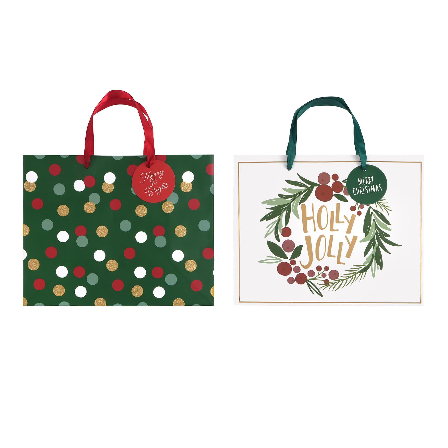 10&#x22; Holly Jolly &#x26; Polka Dot Gift Bag Set by Celebrate It&#xAE;