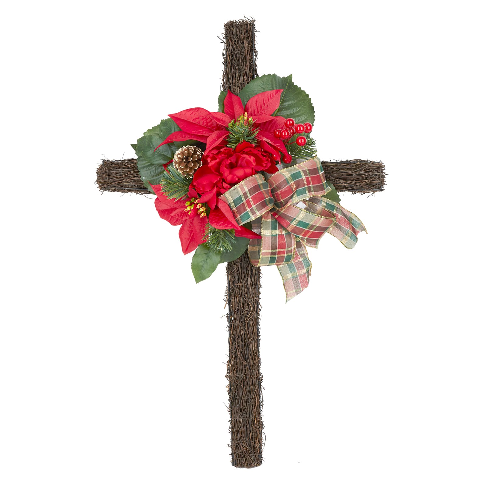 38&#x22; Red Peony &#x26; Poinsettia Cross by Ashland&#xAE;