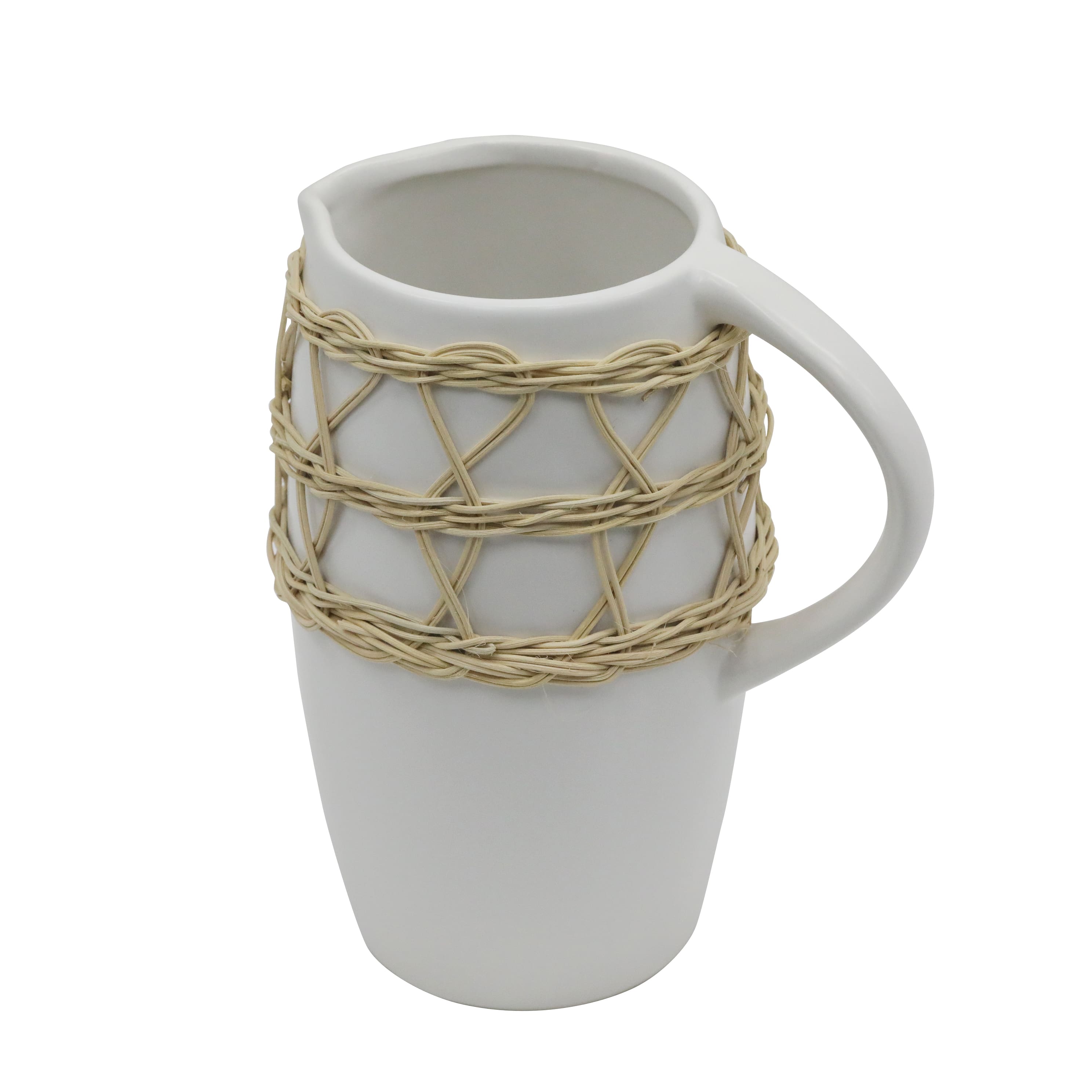 8.5&#x22; White Ceramic Vase with Rattan by Ashland&#xAE;
