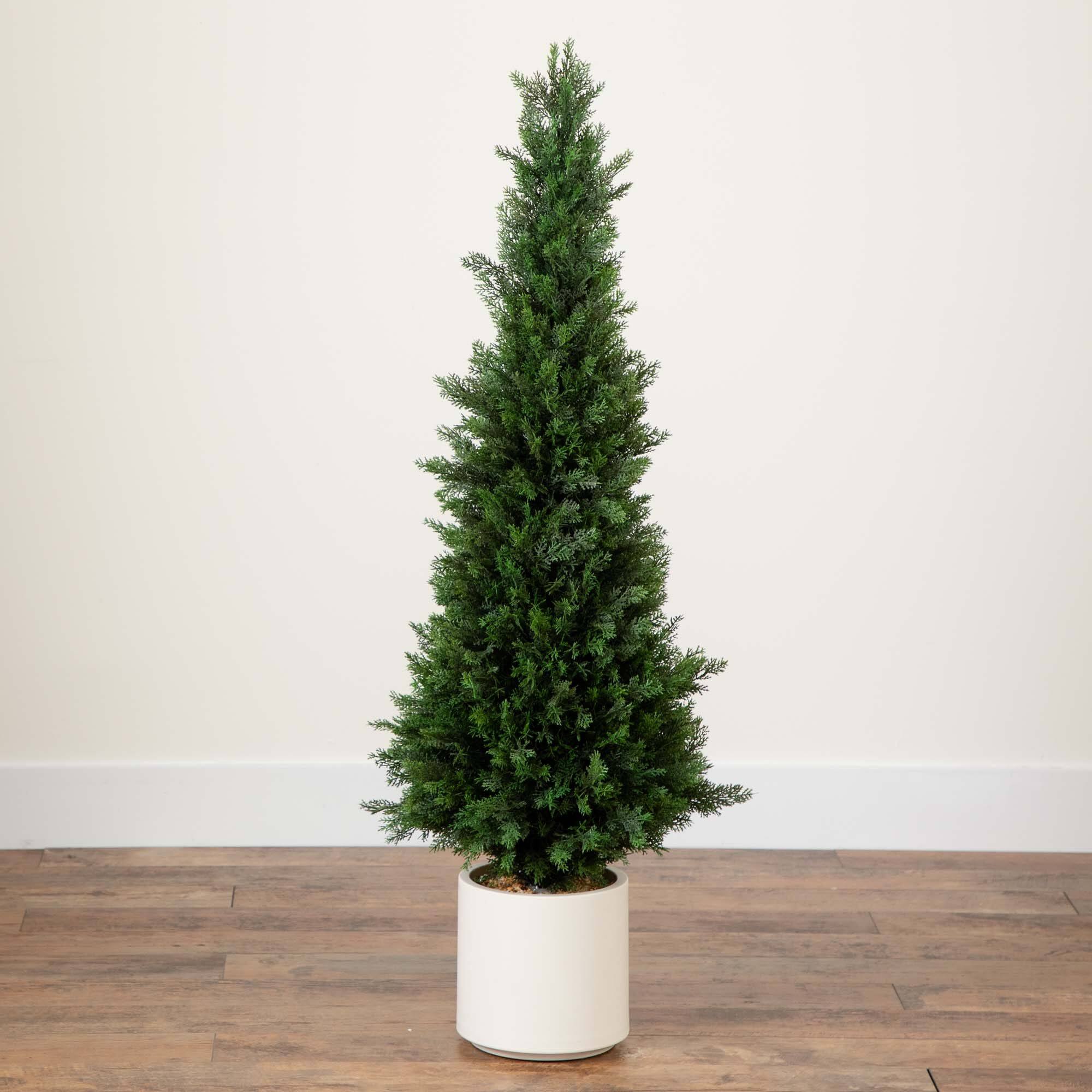 4ft. UV-Resistant Cedar Tree in White Planter