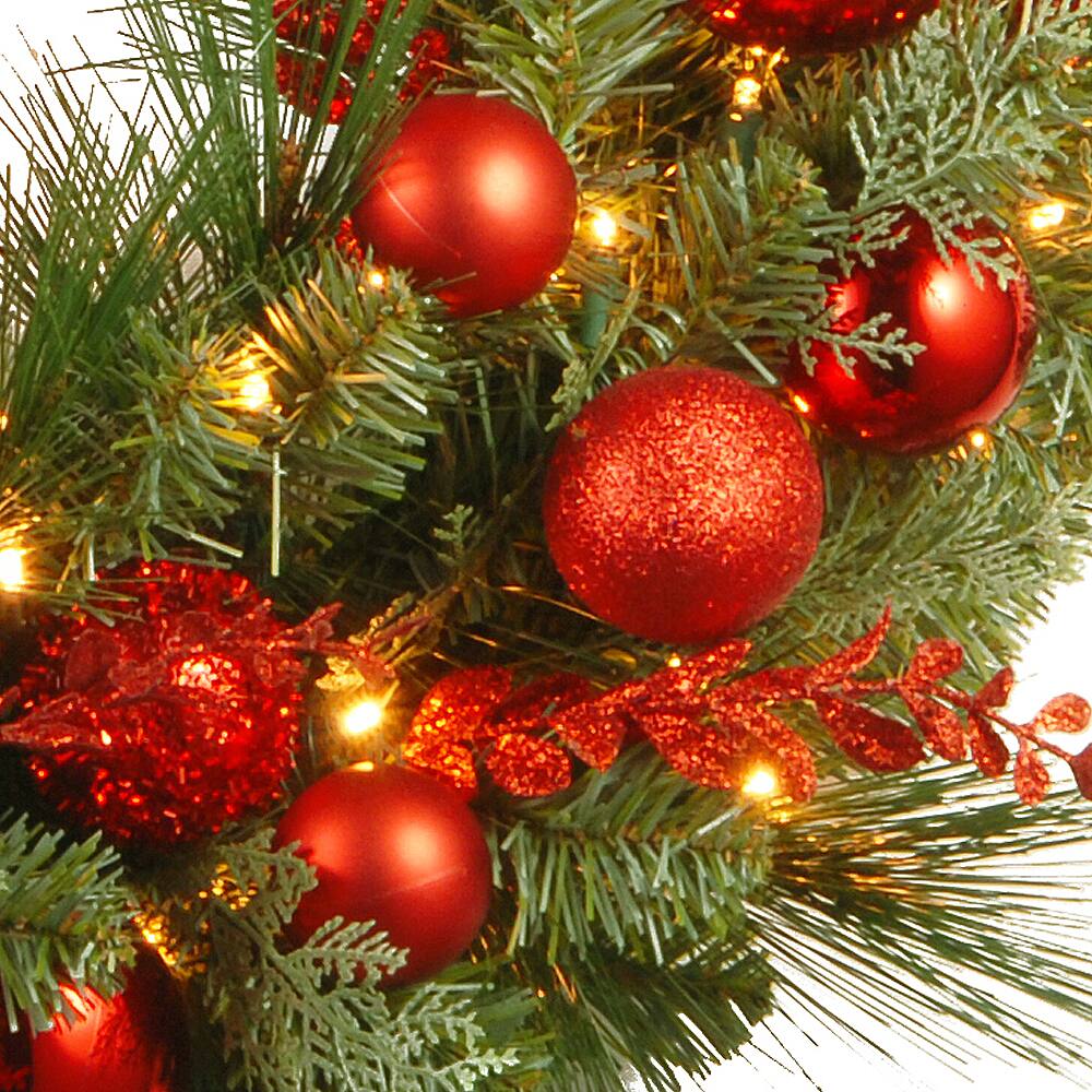 24" Decorative Collection Christmas Red Mixed Wreaths with 50ct. Soft White Battery Operated LED Lights with Timer