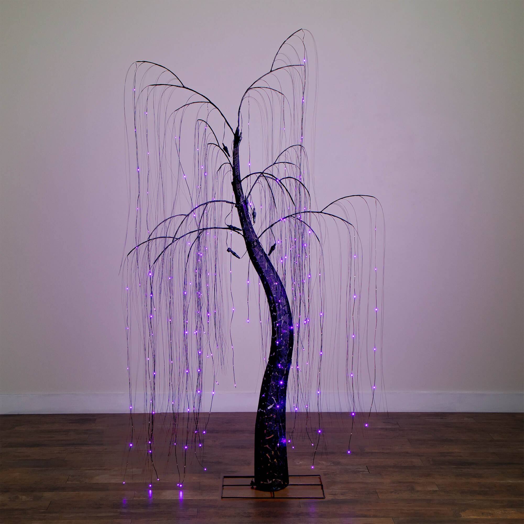 7ft. Pre-Lit Artificial Halloween Black Willow Tree with 600 Purple and Orange Dual Color LED Lights