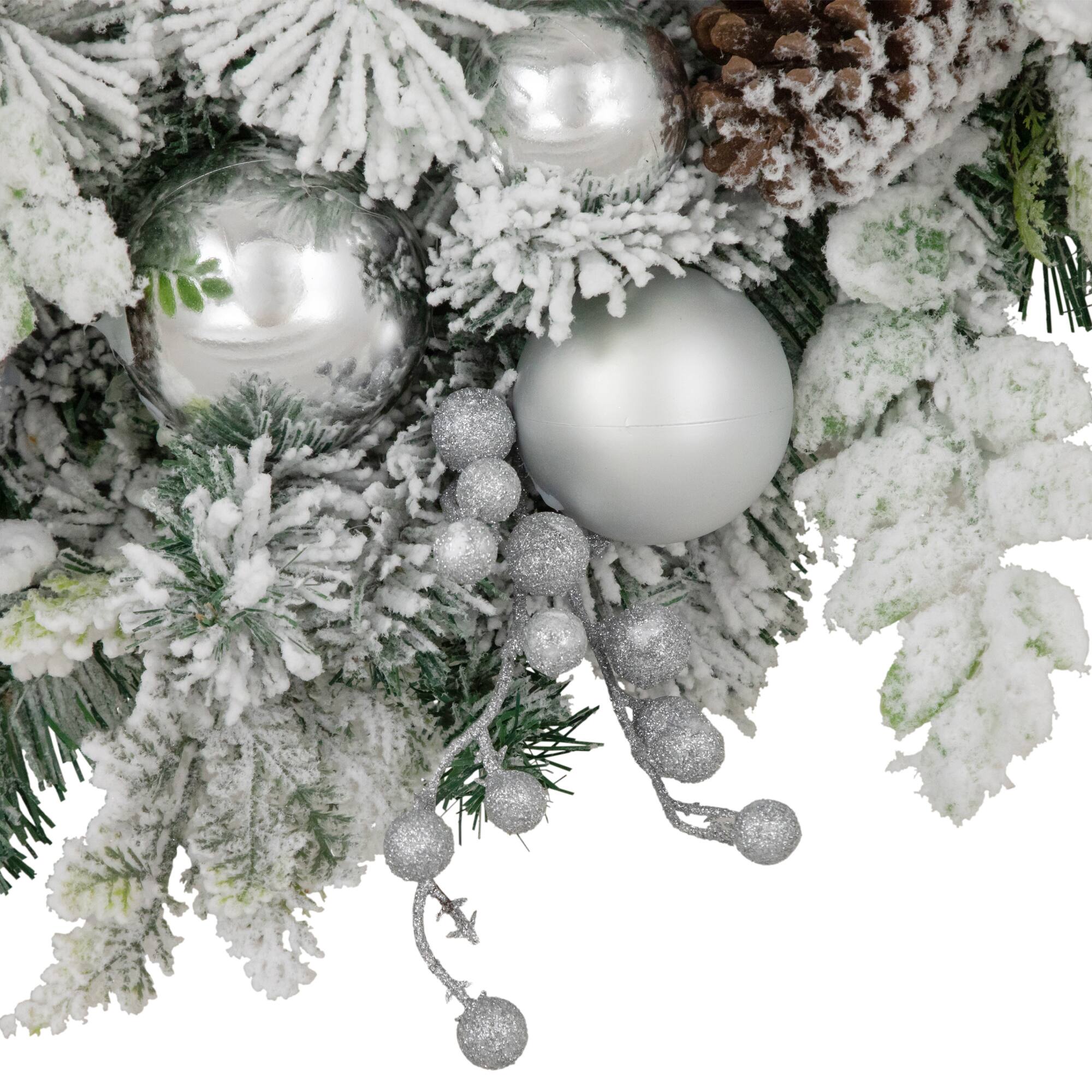 30&#x22; Flocked Foliage Christmas Wreath with Bow