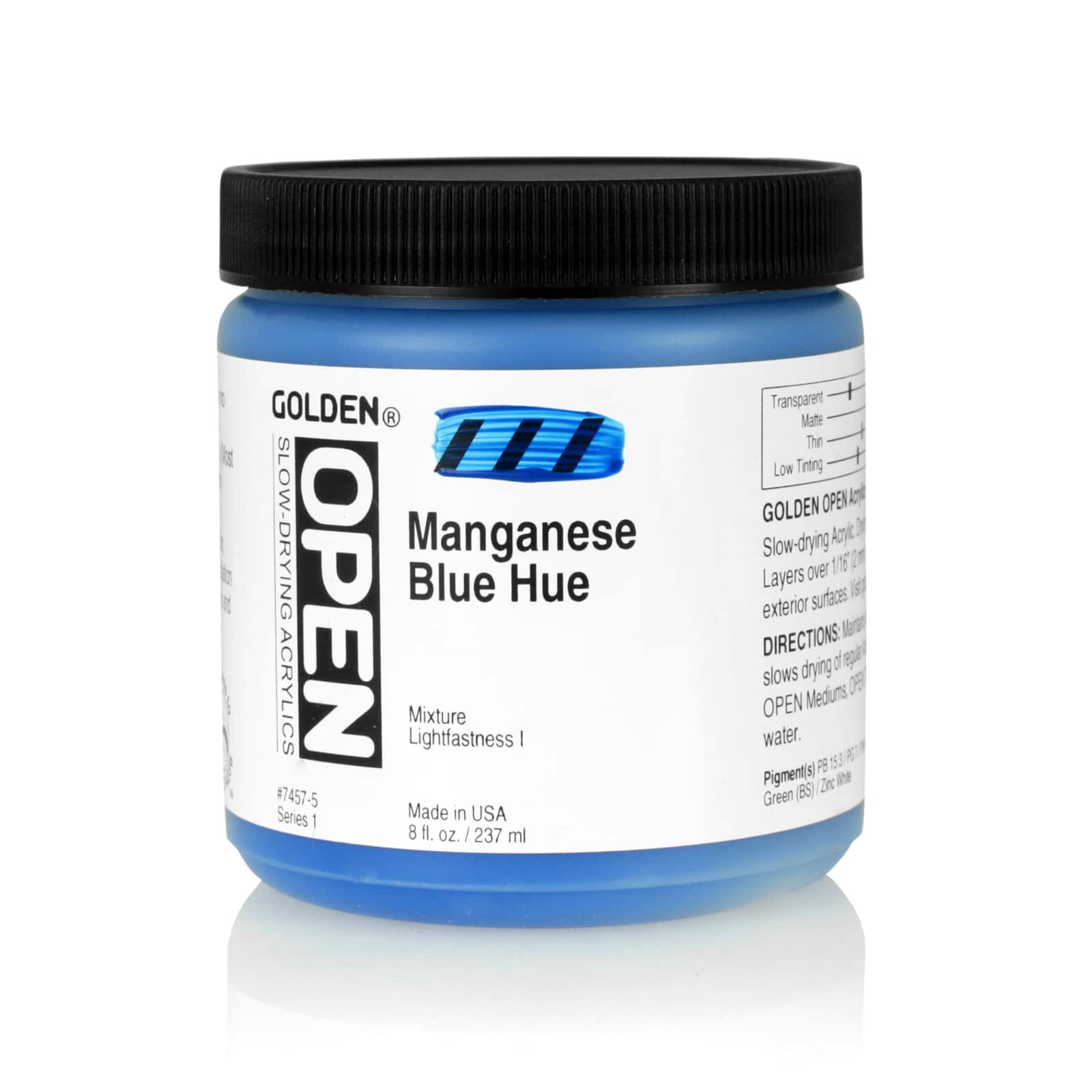 Golden OPEN Slow Drying Acrylics, 8 oz Paint in Manganese Blue Hue