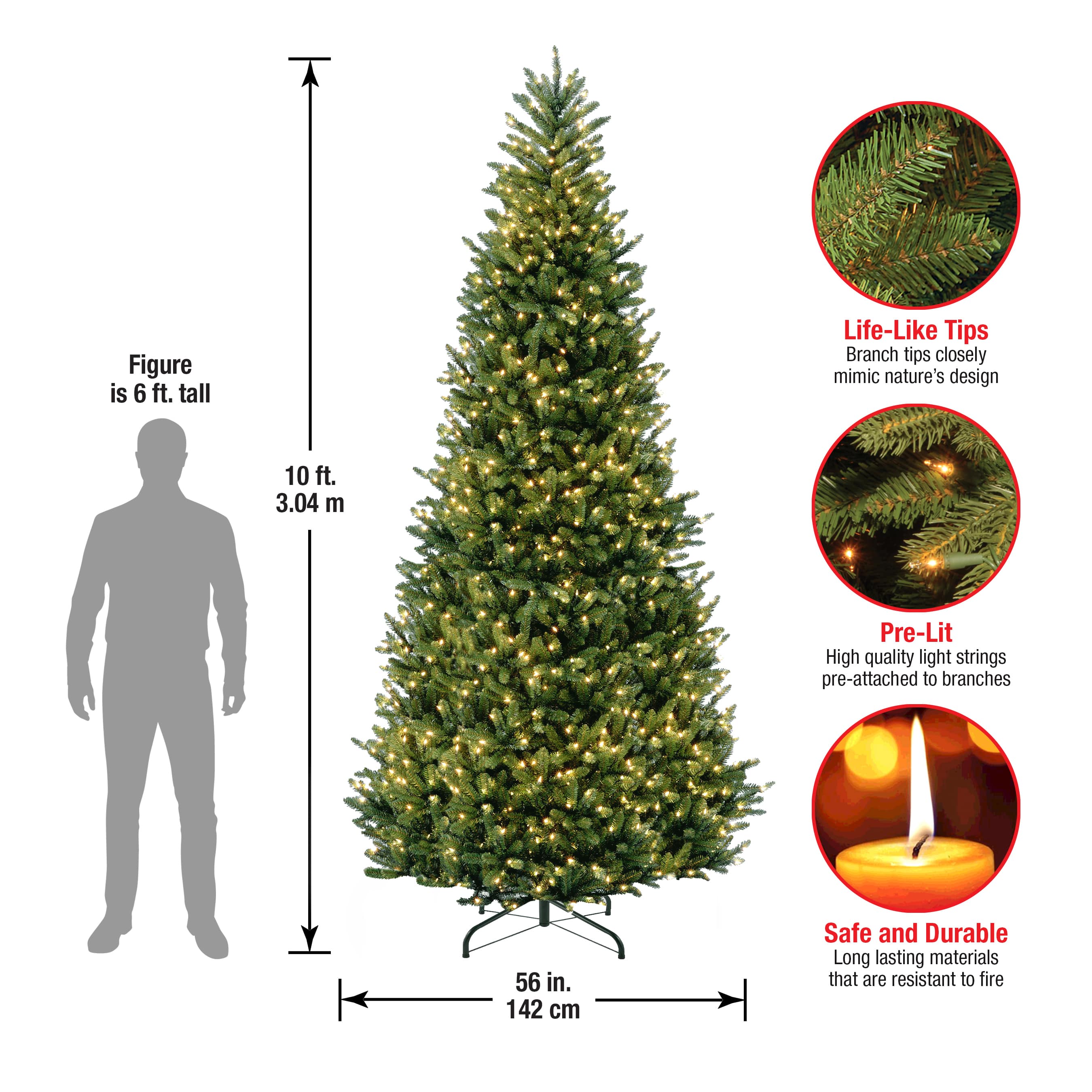 10ft. Pre-Lit Natural Fraser Fir Artificial Christmas Tree, Clear Lights