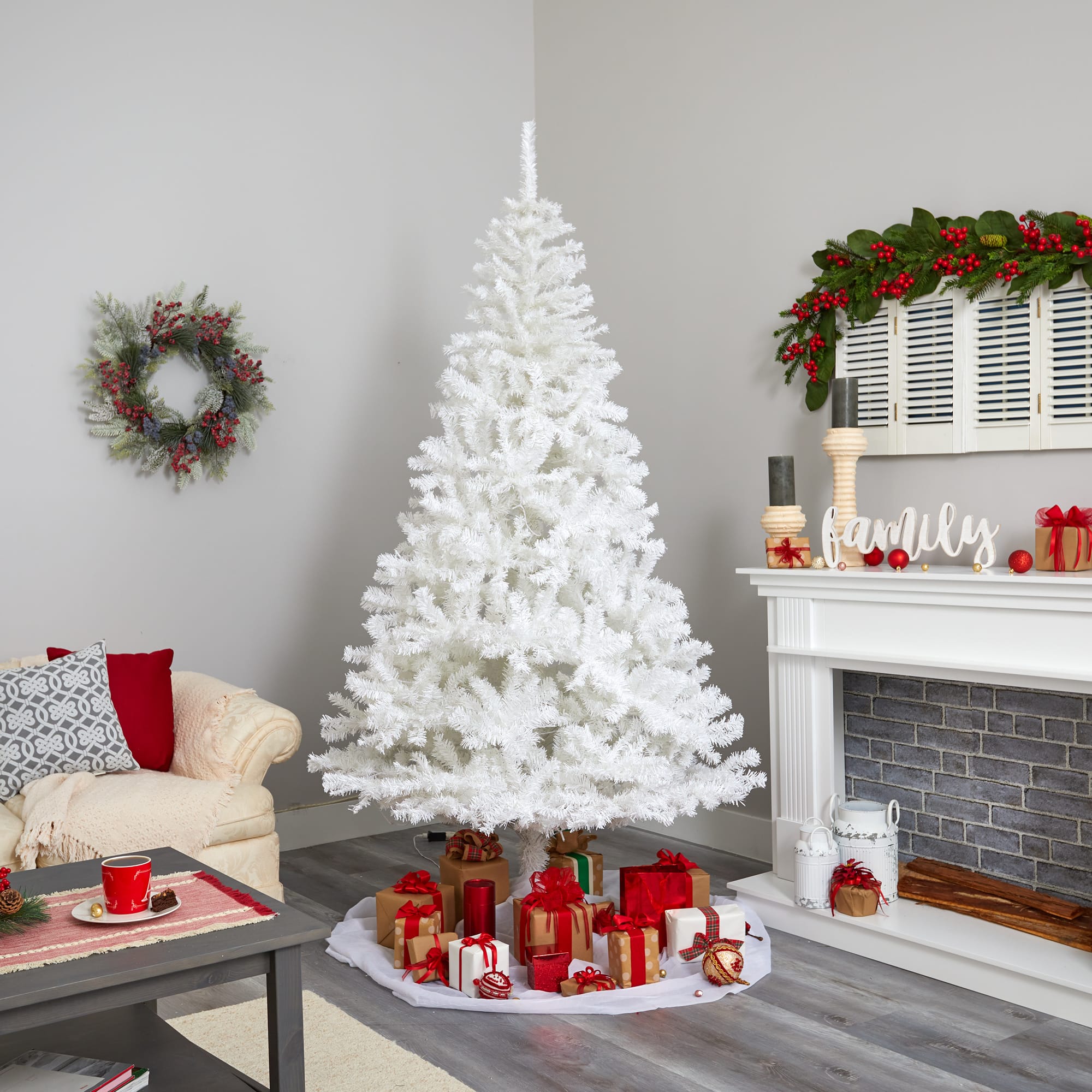 7ft. Pre-Lit White Artificial Christmas Tree, Clear LED Lights