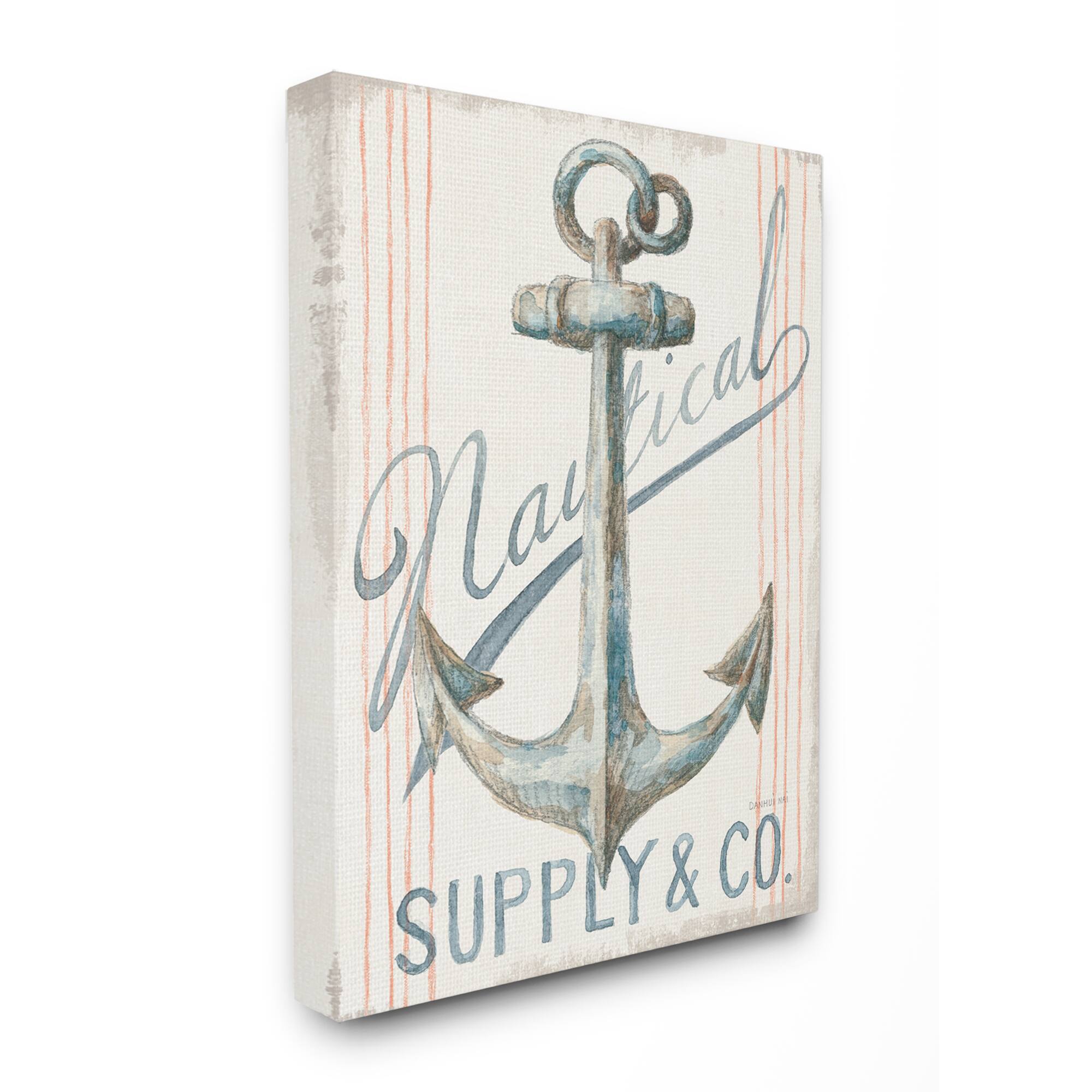 Stupell Industries Watercolor Boat Anchor Sign Canvas Wall Art
