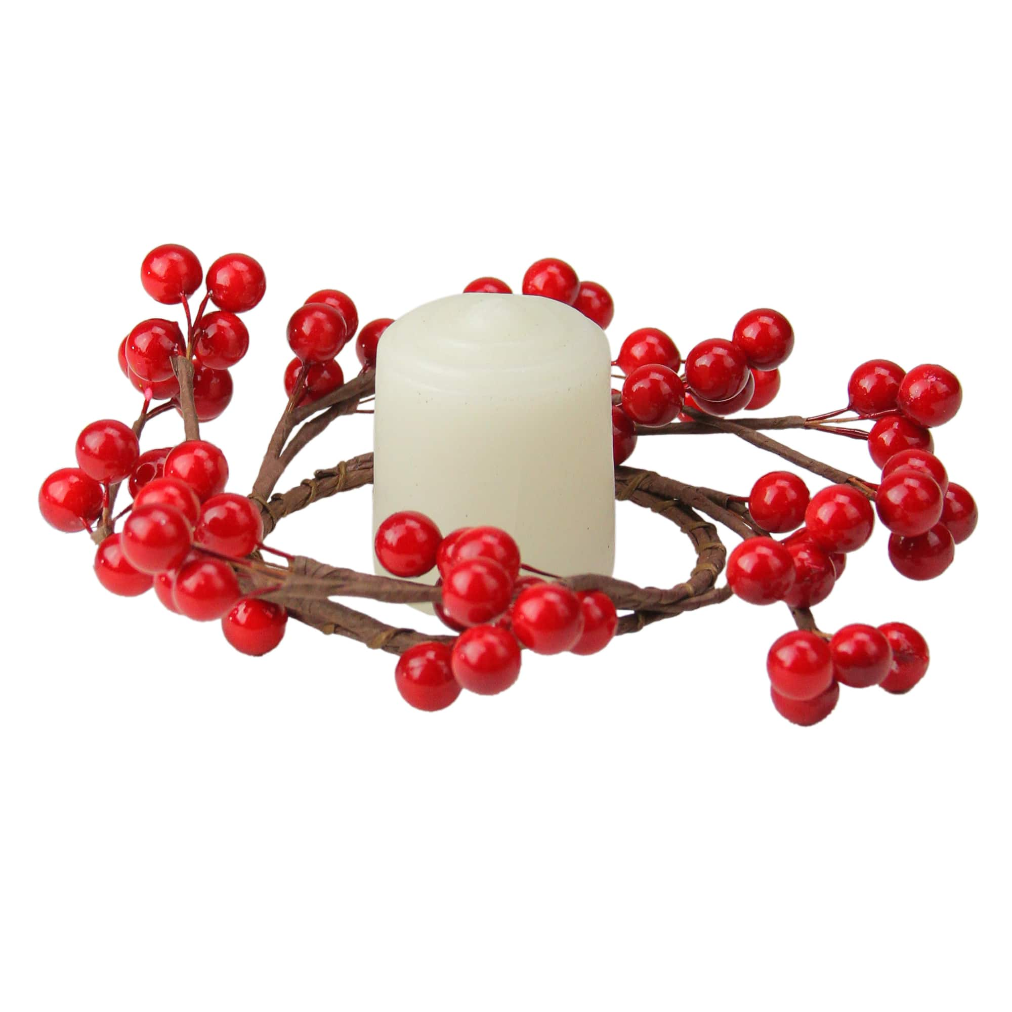 7&#x22; Artificial Red Berries Christmas Candle Holder Ring