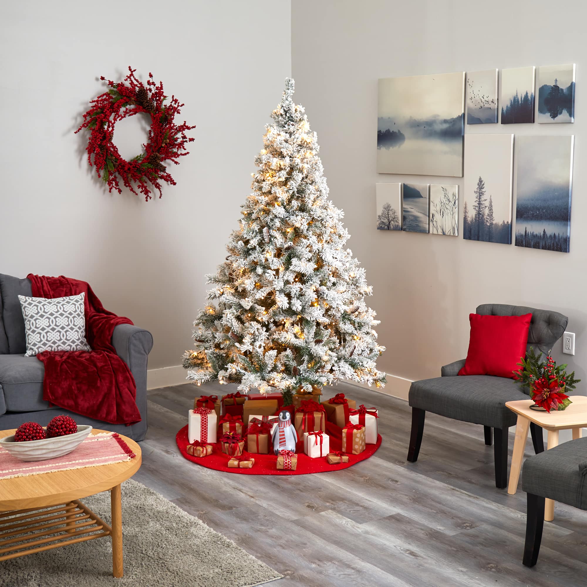 7ft. Pre-Lit White River Mountain Pine Artificial Christmas Tree, Clear LED Lights