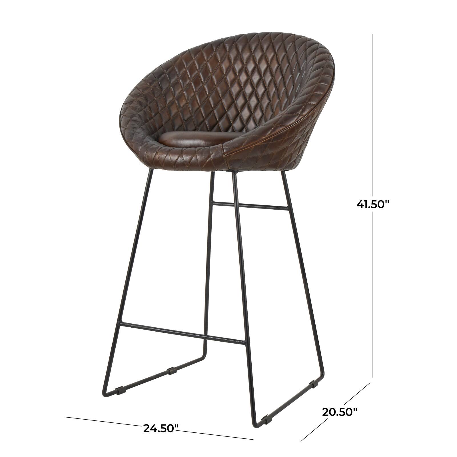 41.5" Leather Round Diamond Tufted Bar Stool with High Back
