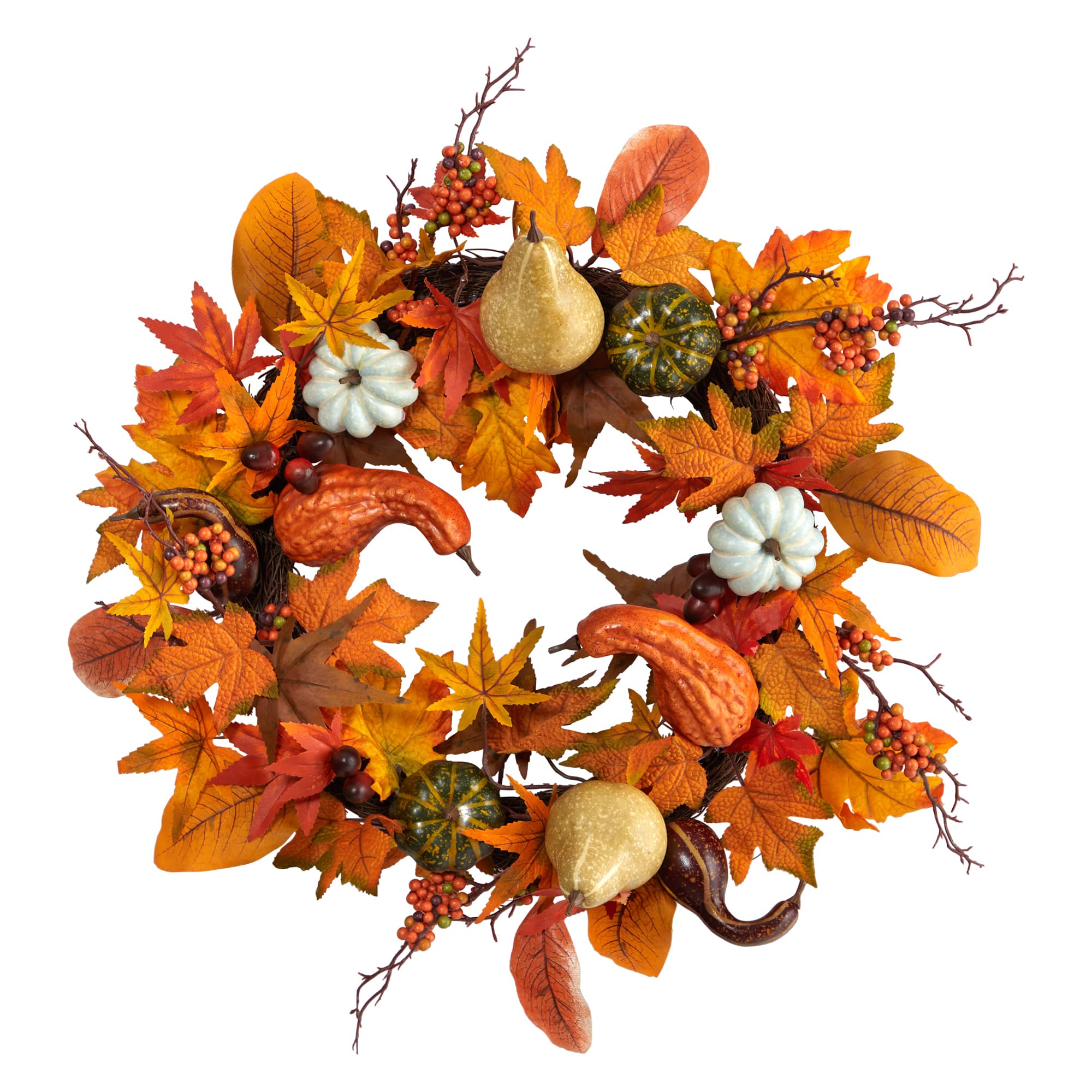 24&#x22; Pumpkin, Gourd &#x26; Berries Artificial Fall Wreath