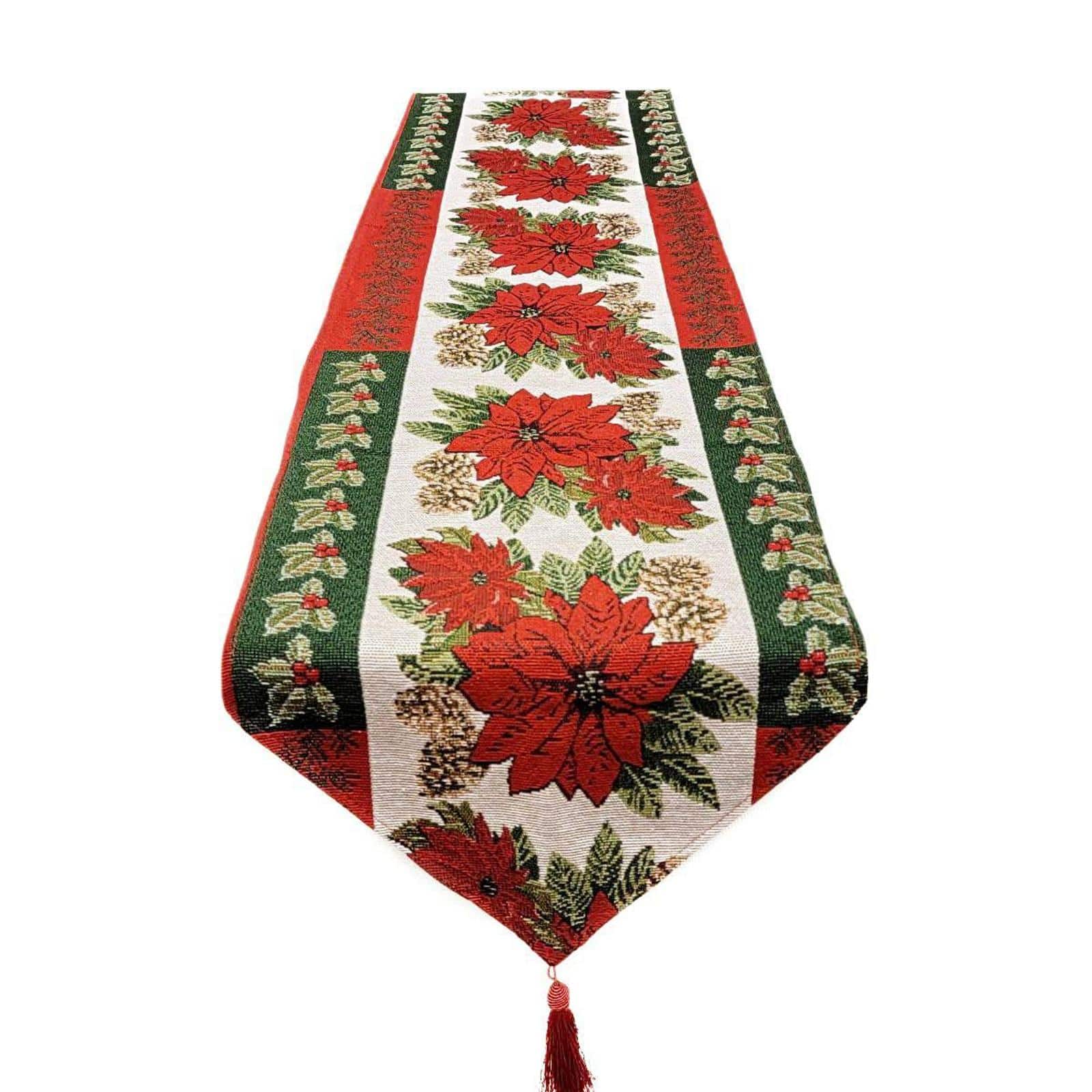 Wizardi 13.75&#x22; x 67&#x22; Poinsettia Christmas Table Runner