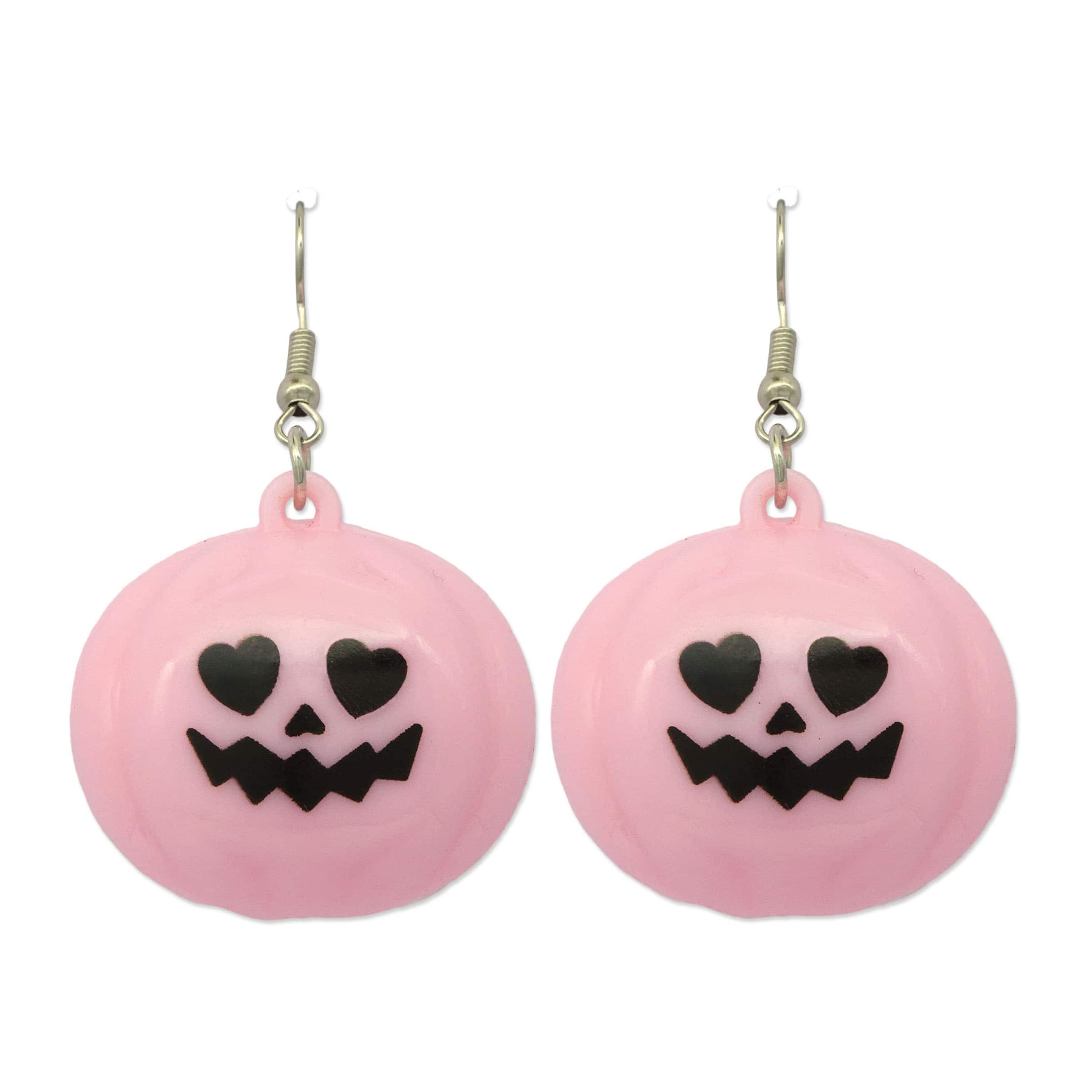 Pink Light Up Heart-Eye Jack-o&#x27;-Lantern Dangle Earrings by Celebrate It&#x2122;
