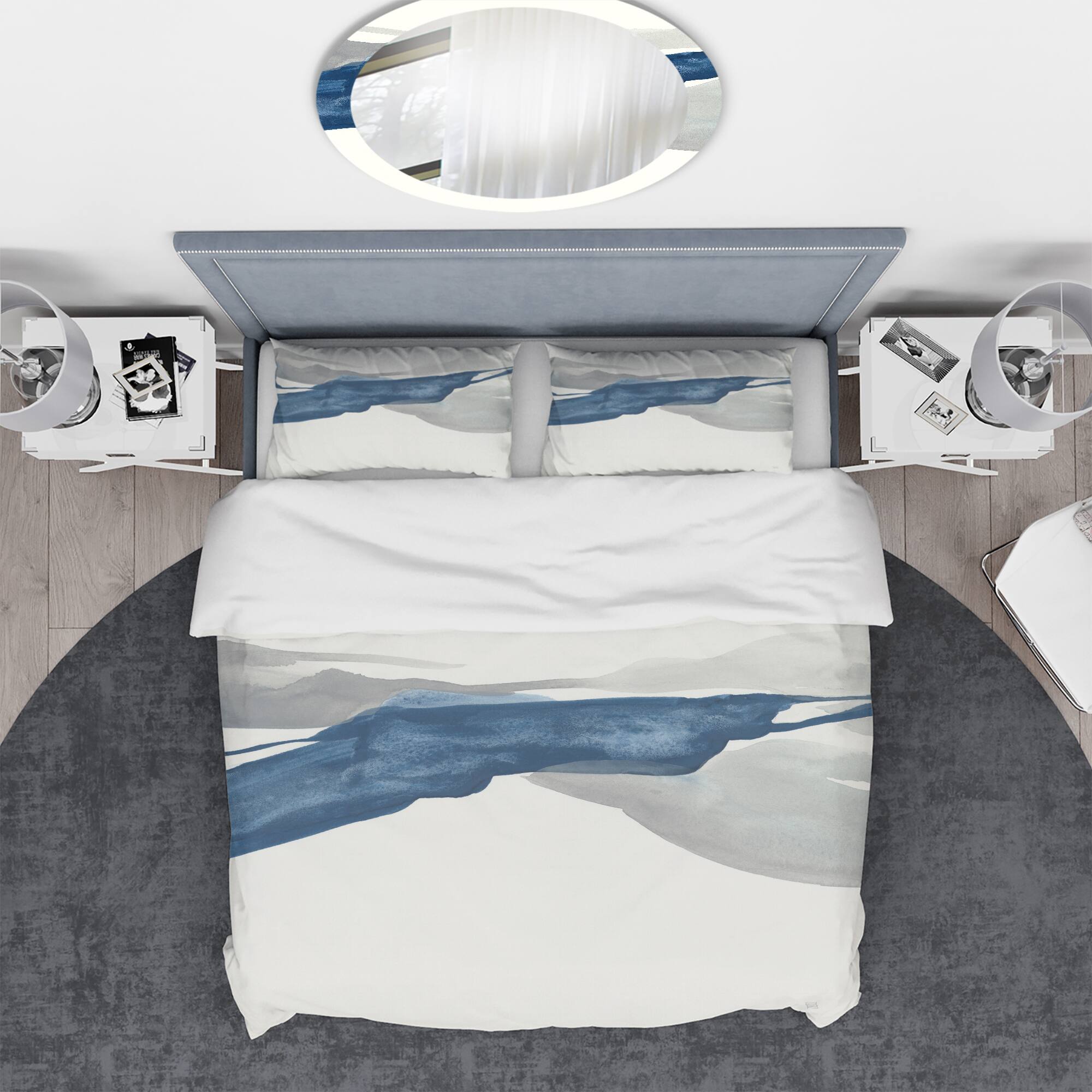Designart &#x27;Gouache Sapphire on Gray II&#x27; Geometric Bedding Set - Duvet Cover &#x26; Shams