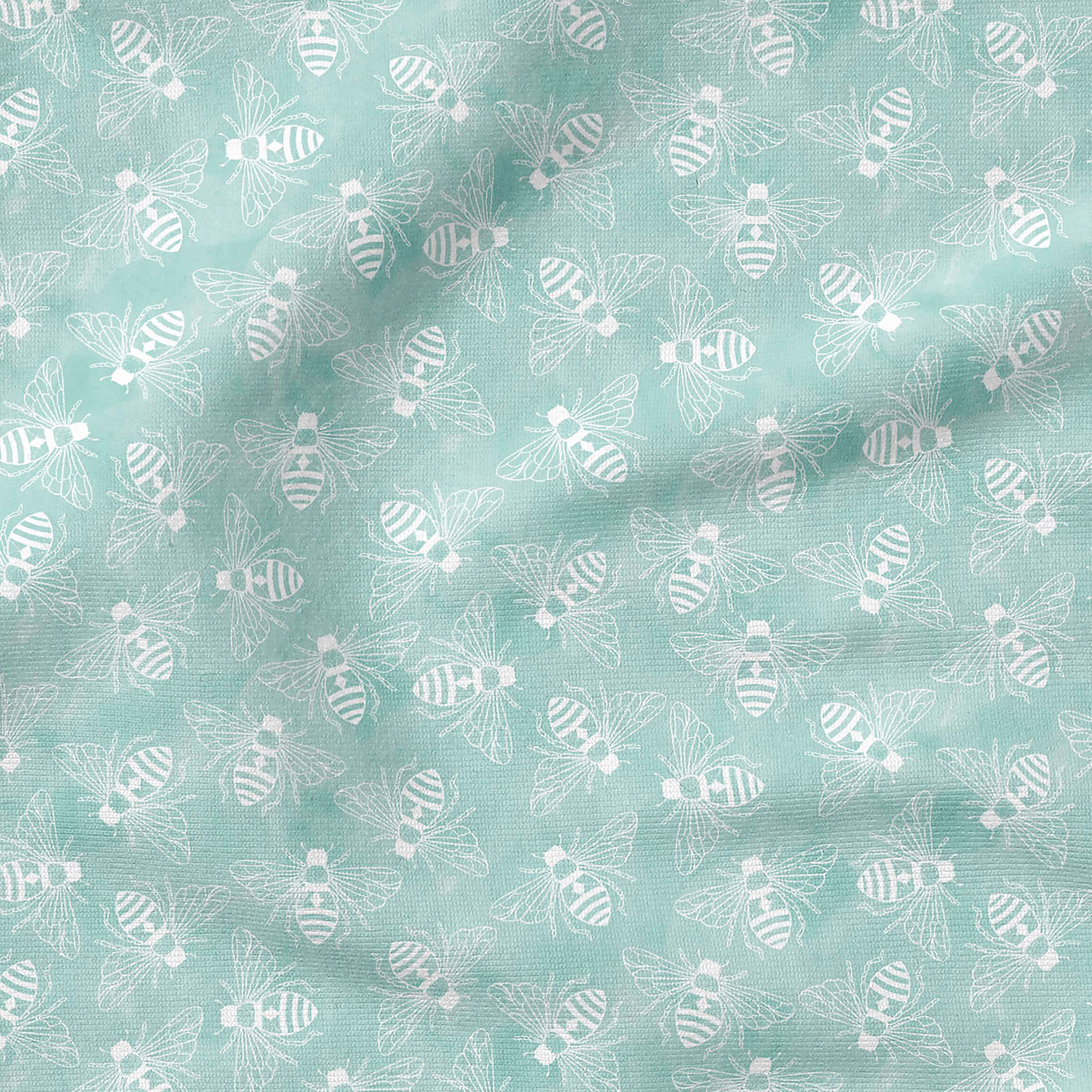 Fabric Editions Turquoise Buzzing Bees Cotton Fabric