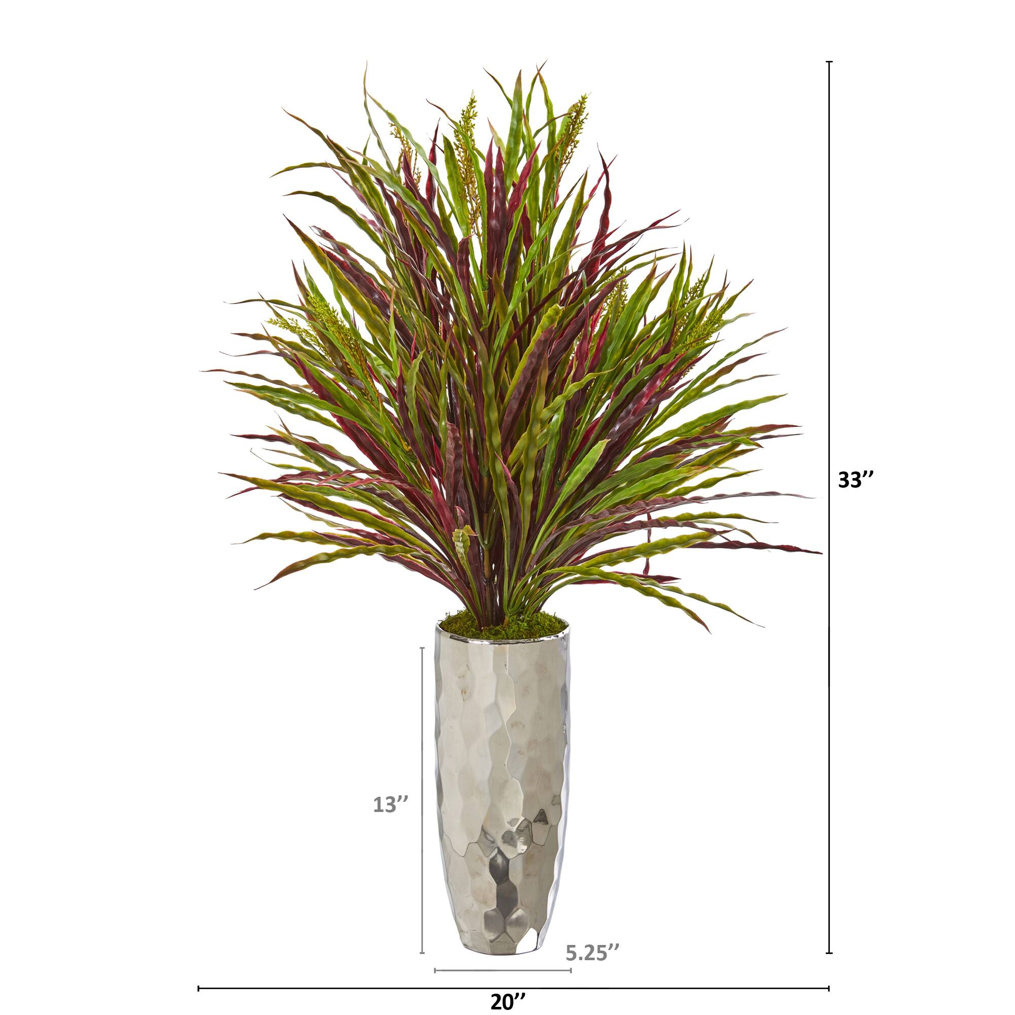 3ft. Red &#x26; Green Grass Arrangement in Silver Planter