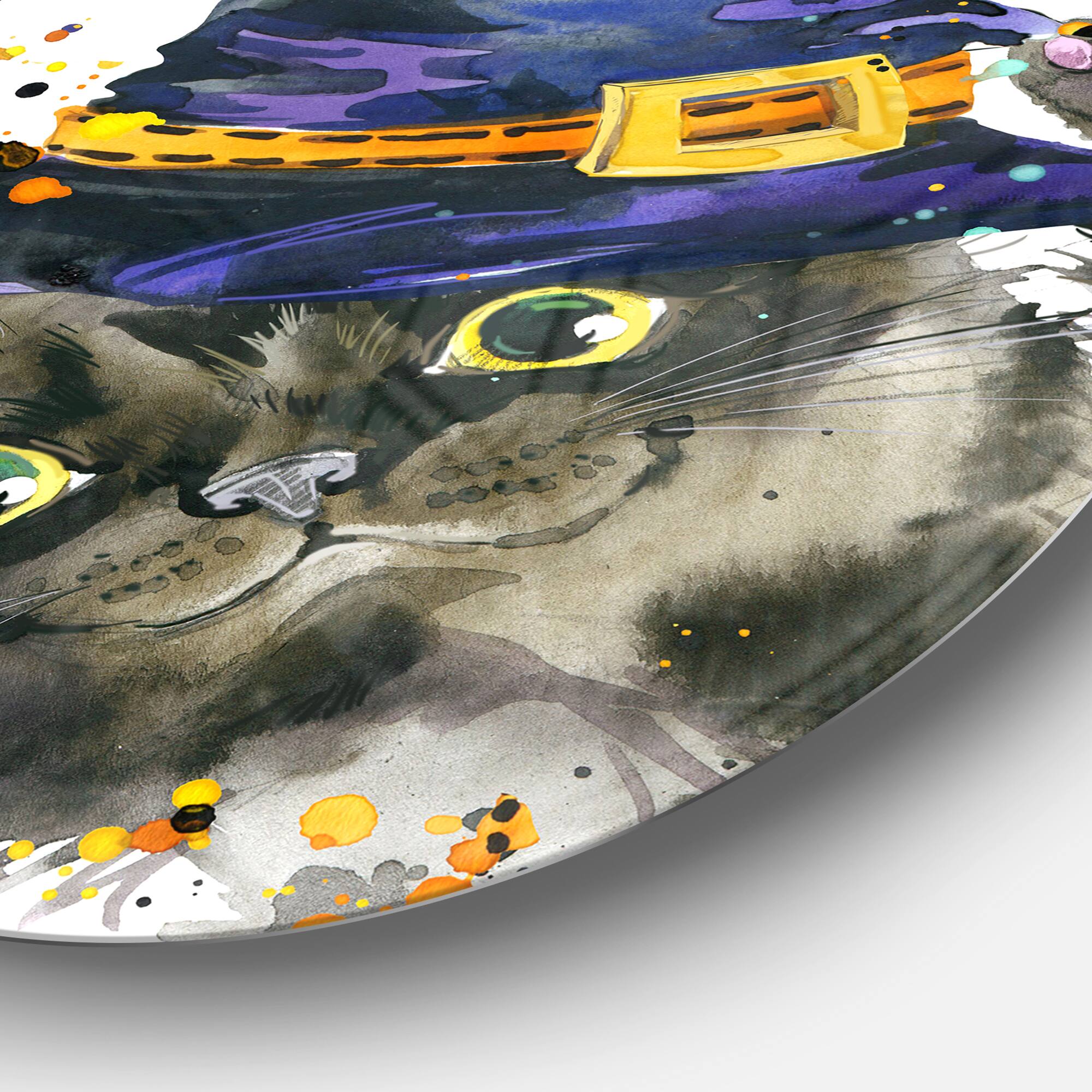 Designarts Halloween Cat & Witch Hat Metal Circle Wall Décor