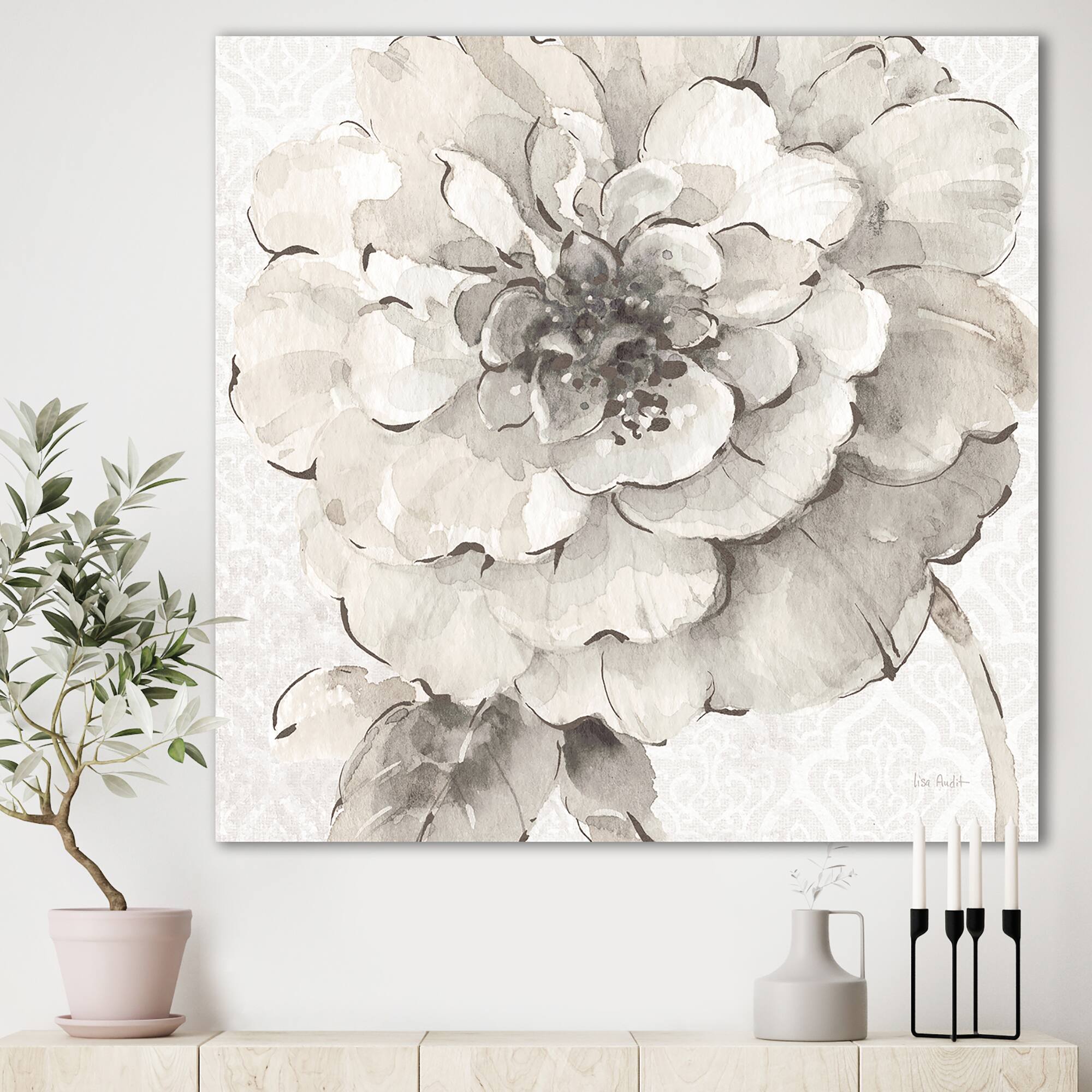 Designart - Indigold Grey Peonies I - Farmhouse Premium Canvas Wall Art