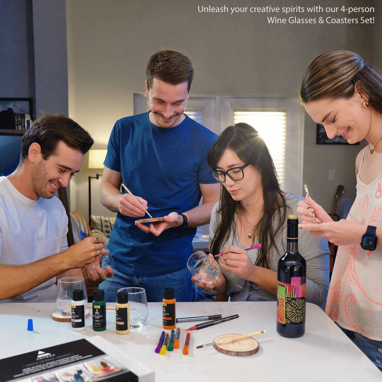 Arteza® Experience Box 25 Piece Wine Glass & Wood Coaster Party Kit