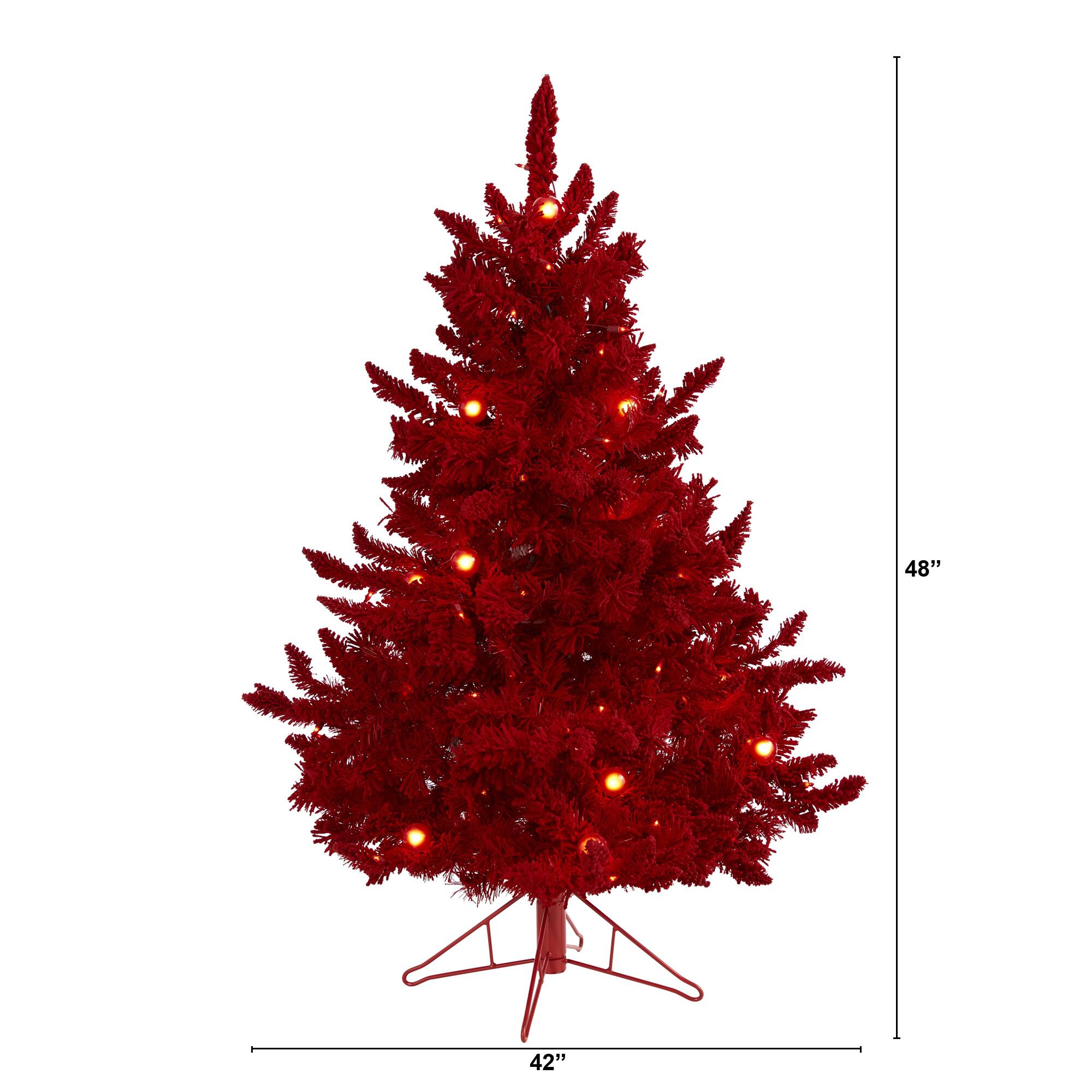 4ft. Pre-Lit Red Flocked Fraser Fir Artificial Christmas Tree with Red Lights