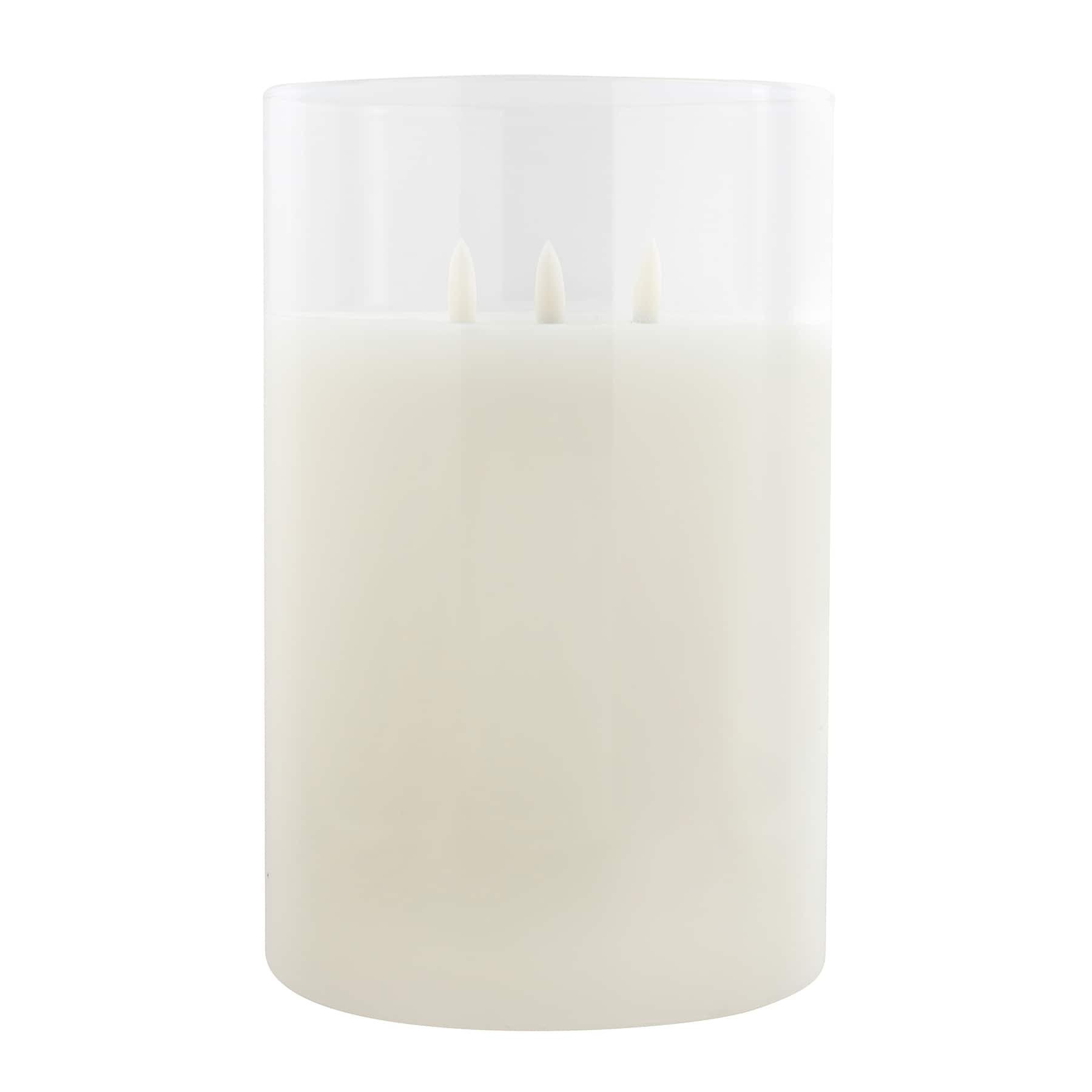 9" LED 3-Wick Flickering Glass & Wax Candle by Ashland®