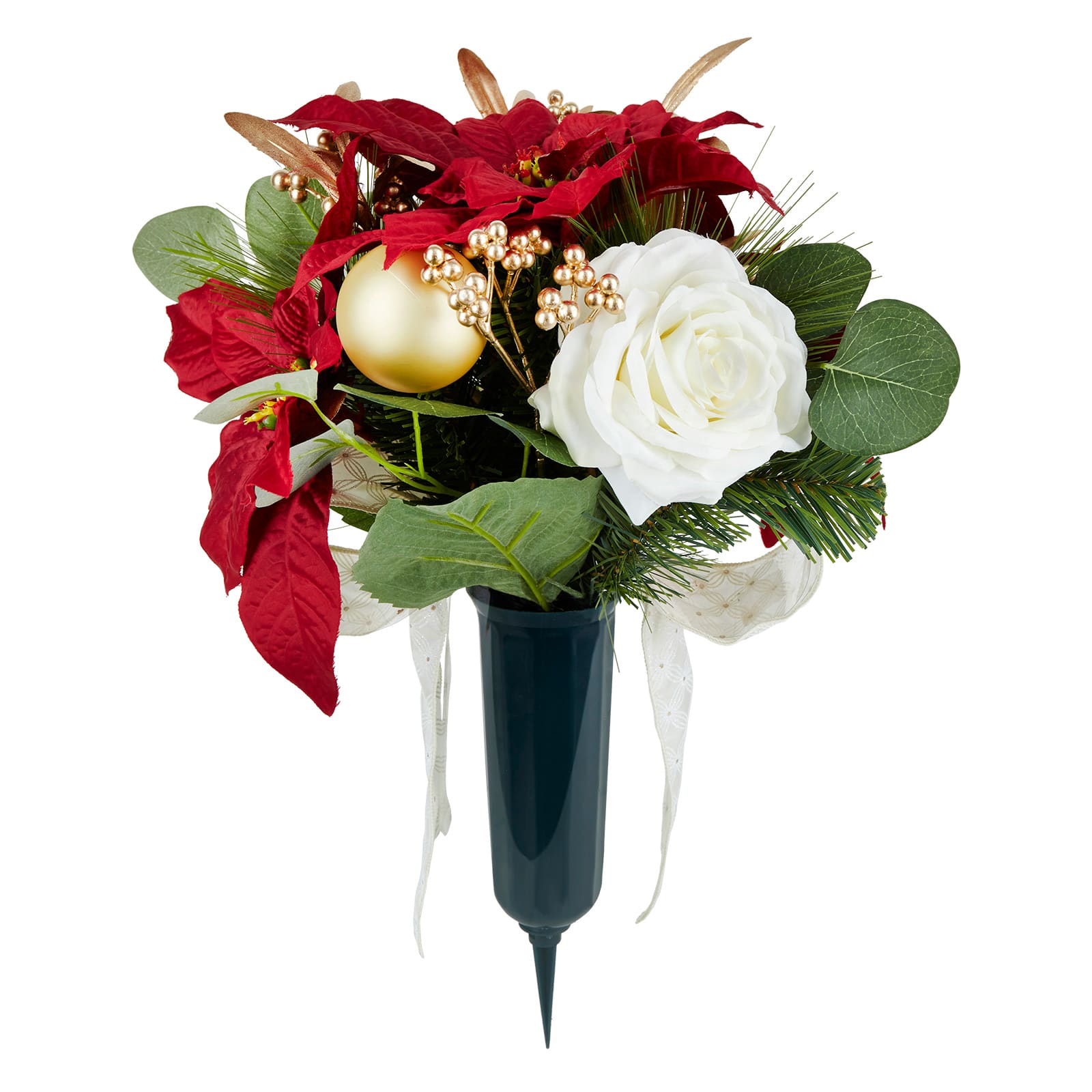 17&#x22; Red Poinsettia &#x26; White Rose Cone with Gold Accents by Ashland&#xAE;