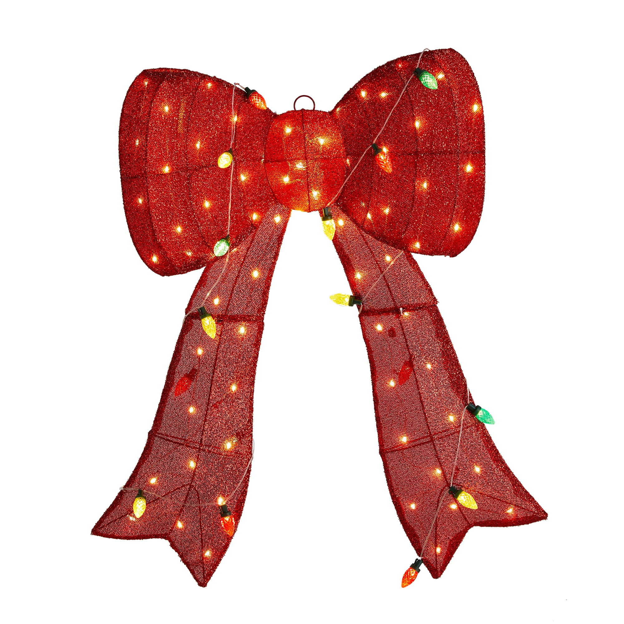 Glitzhome® 35.75"H Lighted Christmas 3D Fabric Bow Outdoor Decor