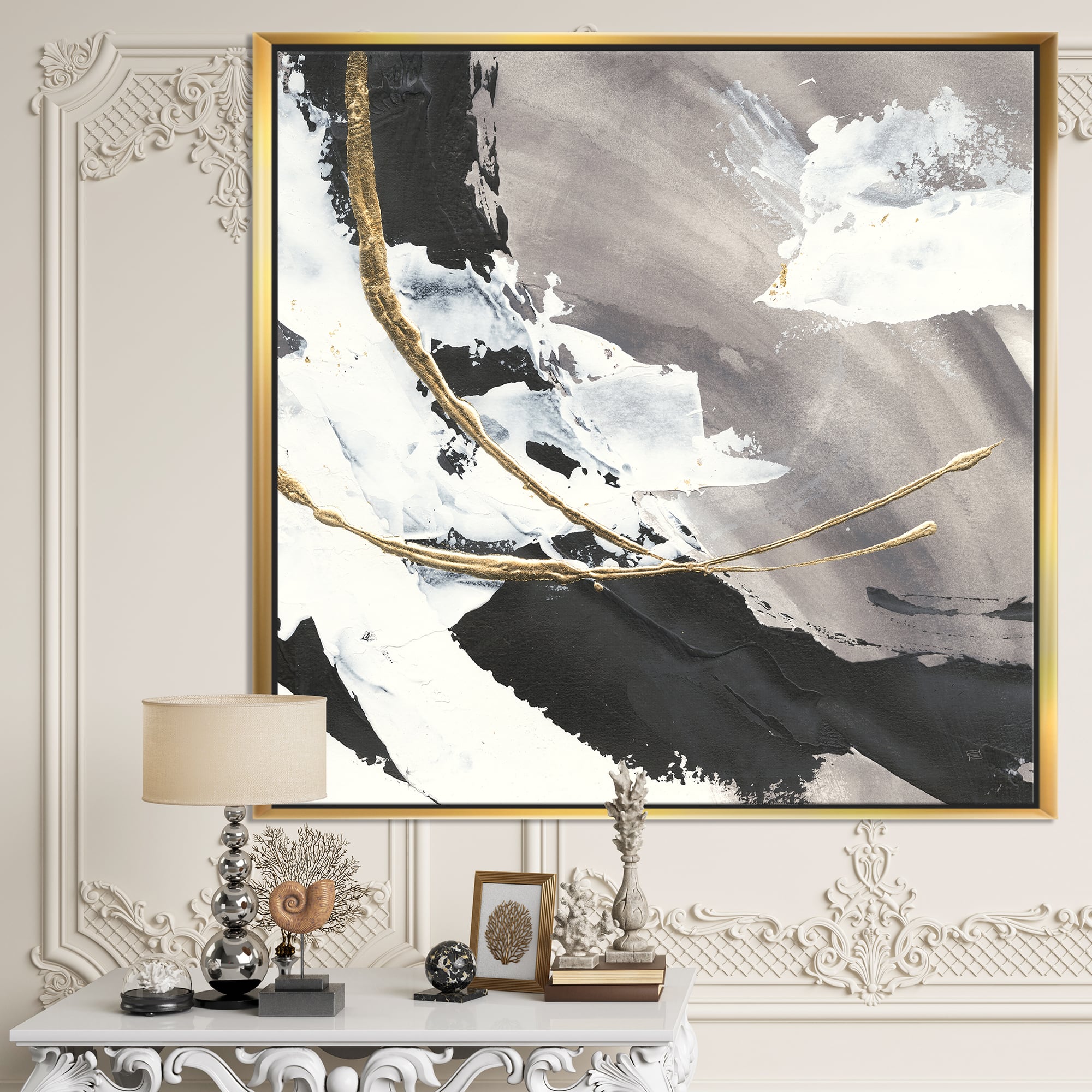 Designart - Glam Painted Arcs II - Transitional Framed Canvas
