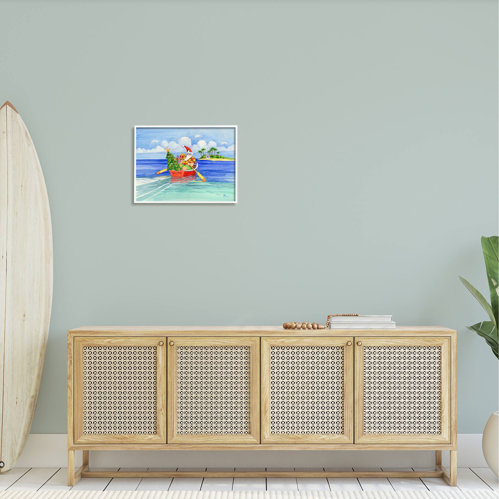 Stupell Industries Santa's Delivery Tropical Christmas Boat Framed Giclee Art