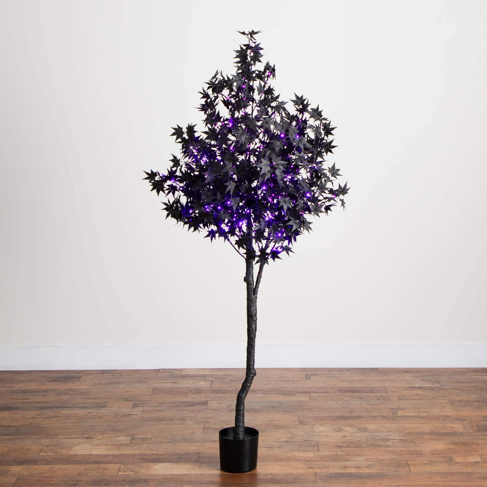 6ft. Pre-Lit Artificial Halloween Black Maple Tree with 300 Orange & Purple LED Lights