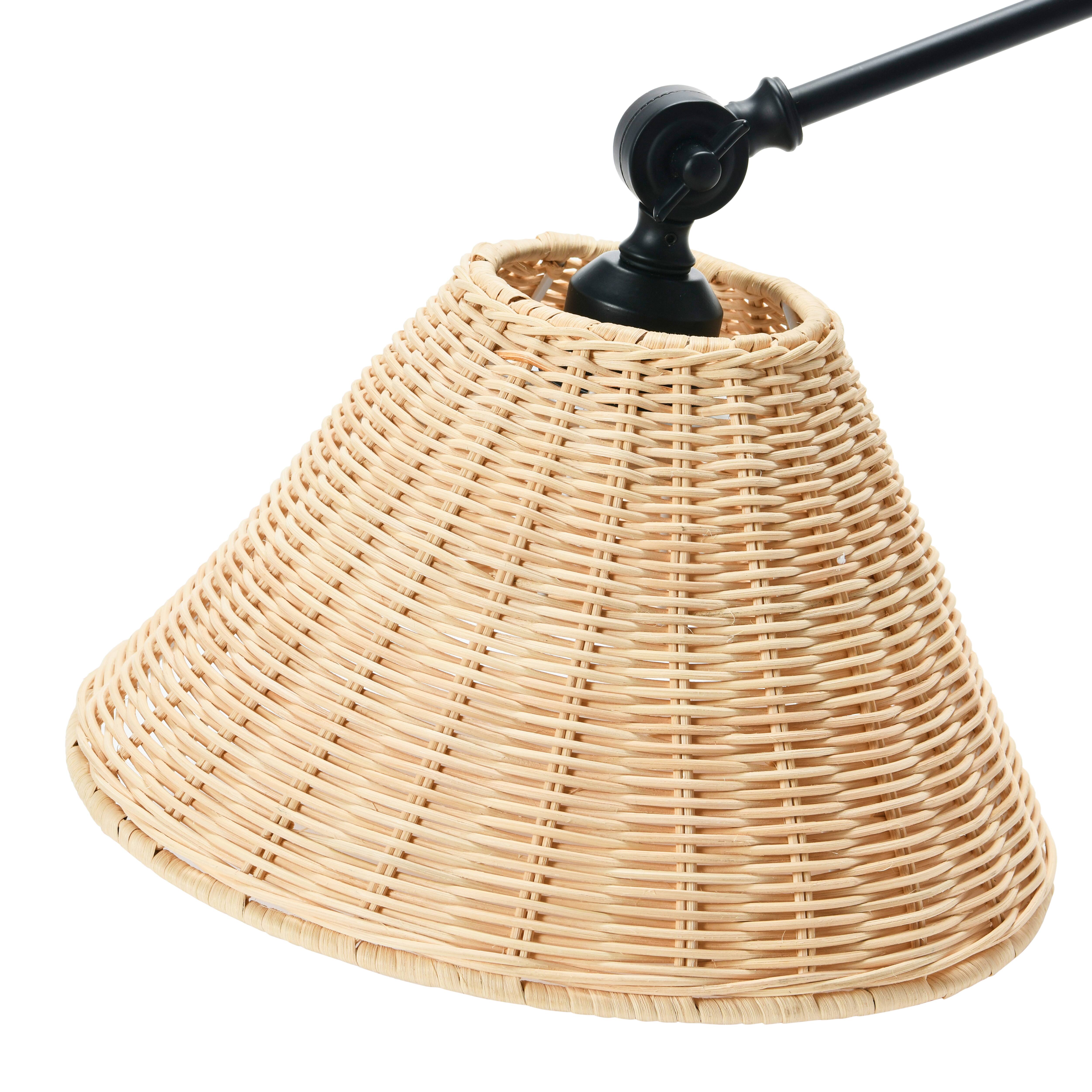 Black Metal Finish Coastal Adjustable Wall Sconce with Neutral Beige Rattan Shades