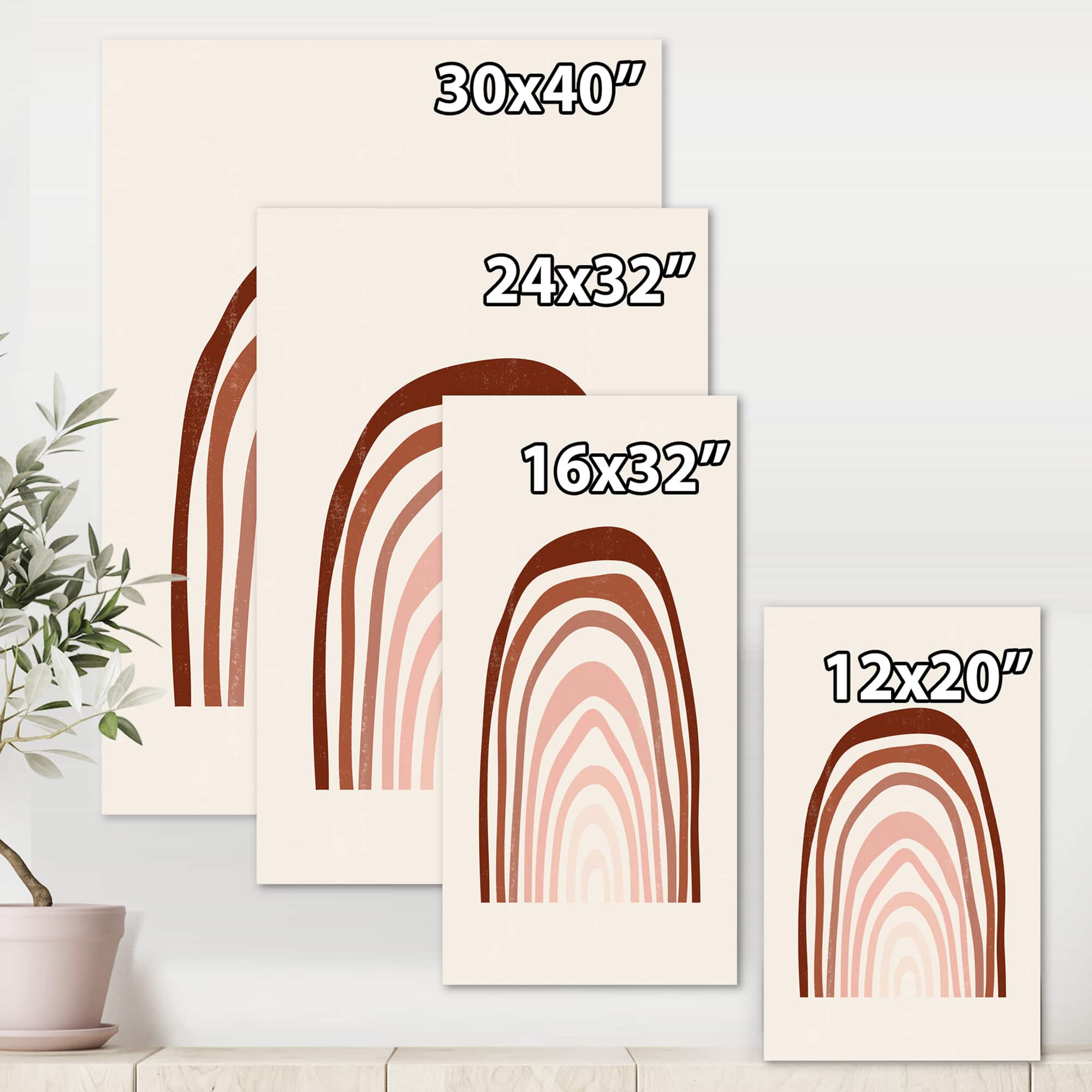 Designart - Terracotta Minimalist Boho Rainbow I - Modern Canvas Wall Art Print